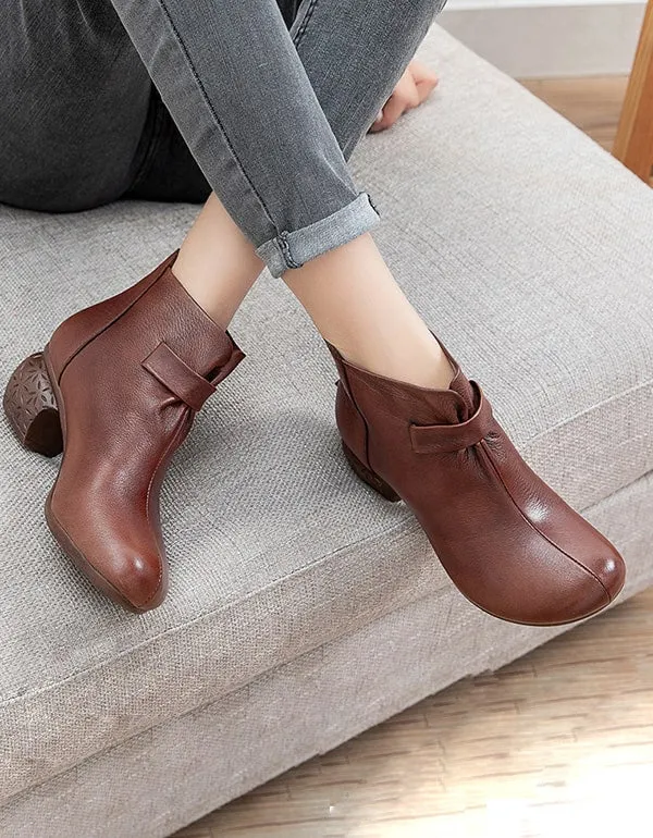 Autumn Comfy Vintage Leather Chunky Boots