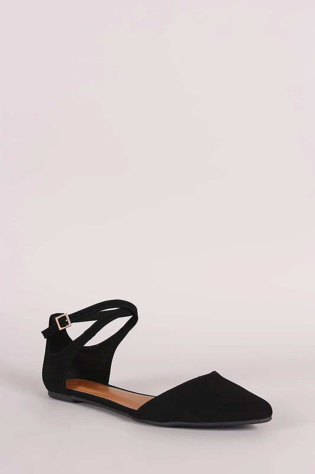 Bamboo Nubuck Crisscross Ankle Strap Pointy Toe Flat