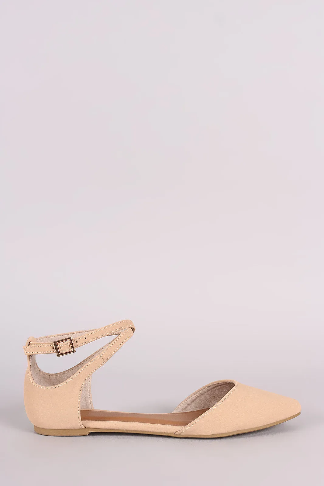 Bamboo Nubuck Crisscross Ankle Strap Pointy Toe Flat