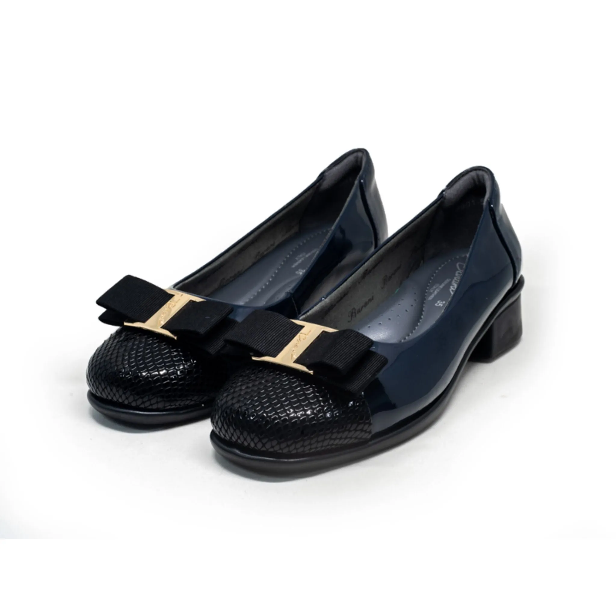 Barani Leather Heeled Pumps 8901-52 Navy