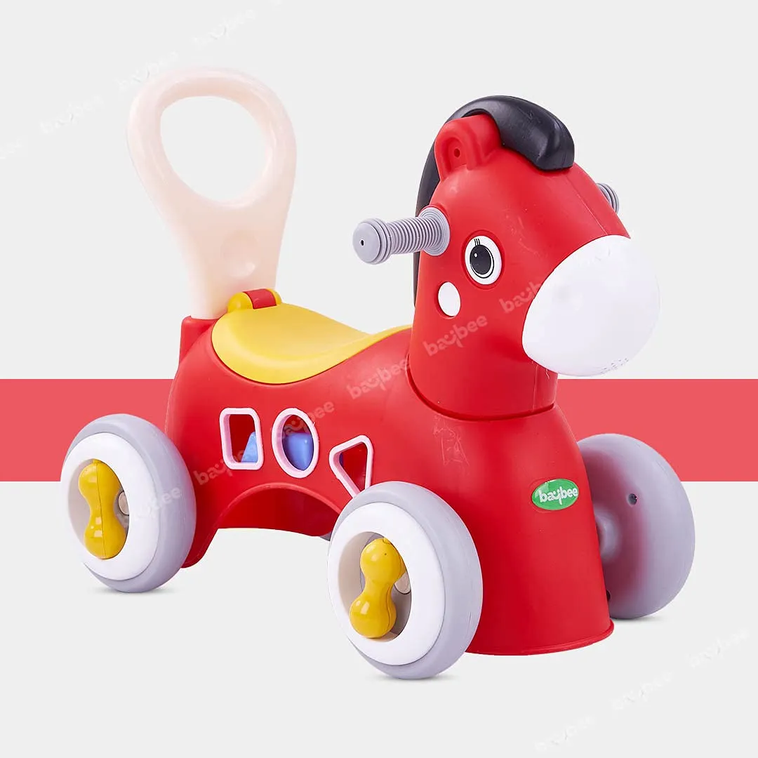 BAYBEE Giraffe Horse Rider for Kids, Ride-On Kids Car with Shape Sorting Activity Kids Toys & Storage | Push Car Rider with Smooth Wheels Baby Car Suitable for 1-3 Years Boys Girls (Red)