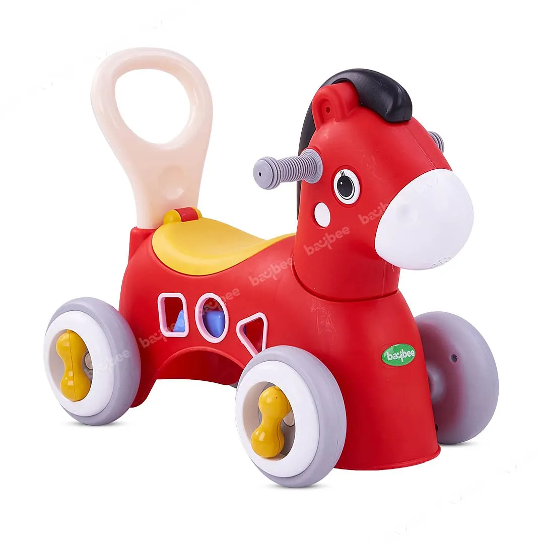 BAYBEE Giraffe Horse Rider for Kids, Ride-On Kids Car with Shape Sorting Activity Kids Toys & Storage | Push Car Rider with Smooth Wheels Baby Car Suitable for 1-3 Years Boys Girls (Red)