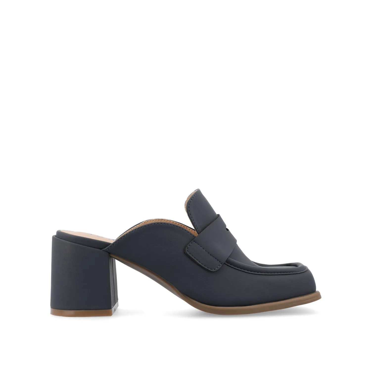 BAYLEY BLOCK HEELED LOAFERS IN FAUX LEATHER