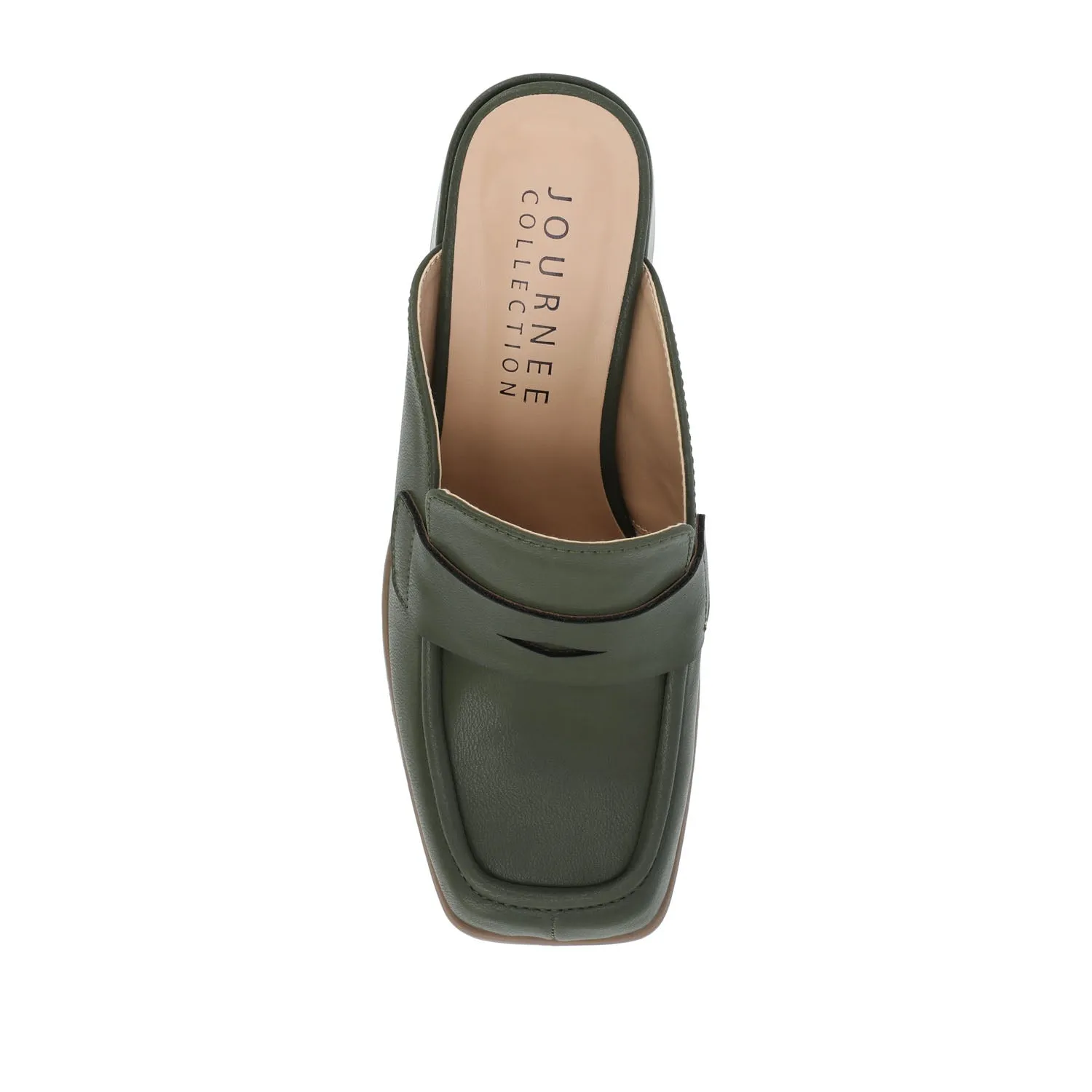 BAYLEY BLOCK HEELED LOAFERS IN FAUX LEATHER