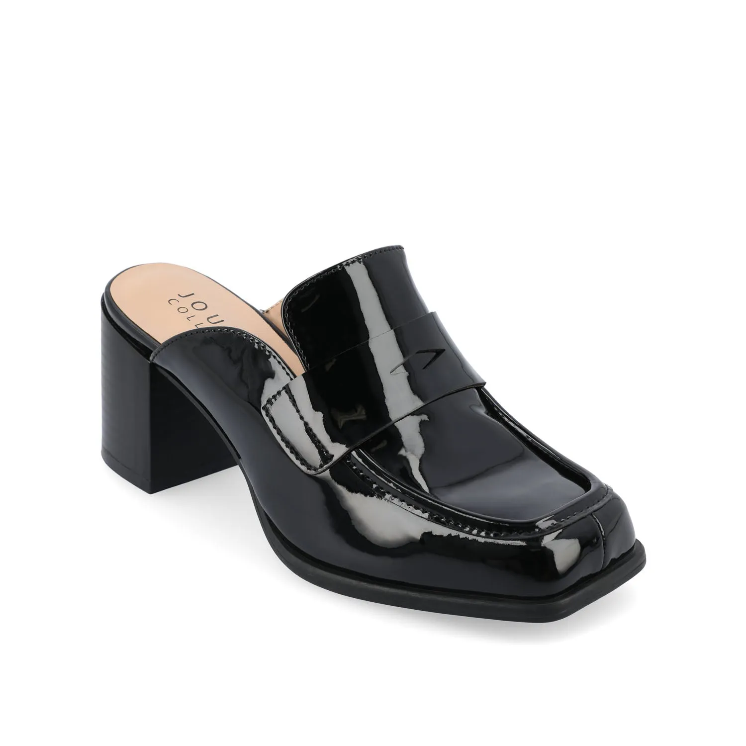 BAYLEY BLOCK HEELED LOAFERS IN FAUX LEATHER