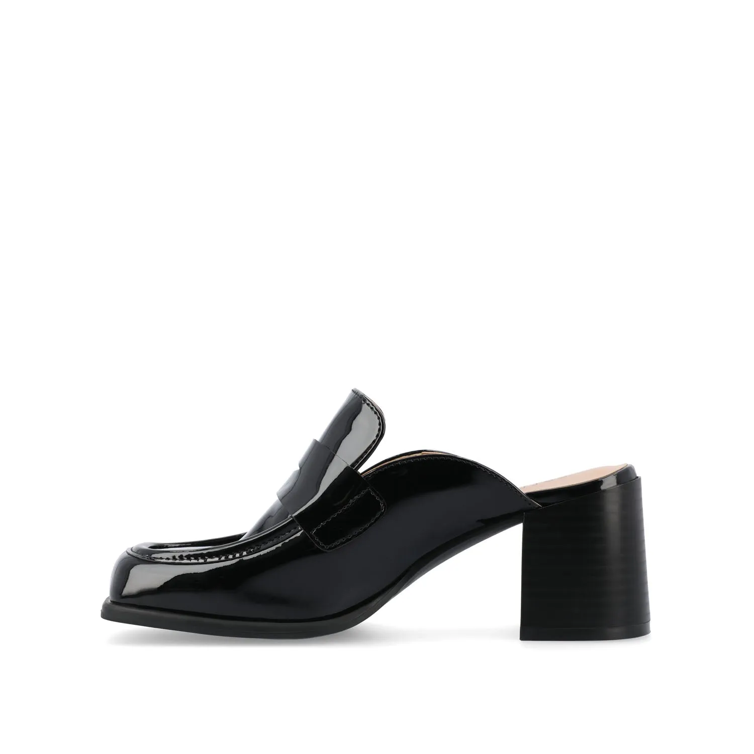 BAYLEY BLOCK HEELED LOAFERS IN FAUX LEATHER