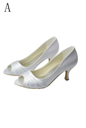 Beautiful White Peep Toe High Heel Handmade Comfy Wedding SWK11184