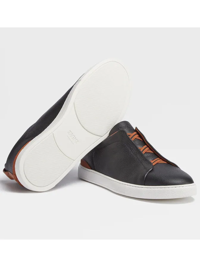 Black Deerskin Triple Stitch Sneakers