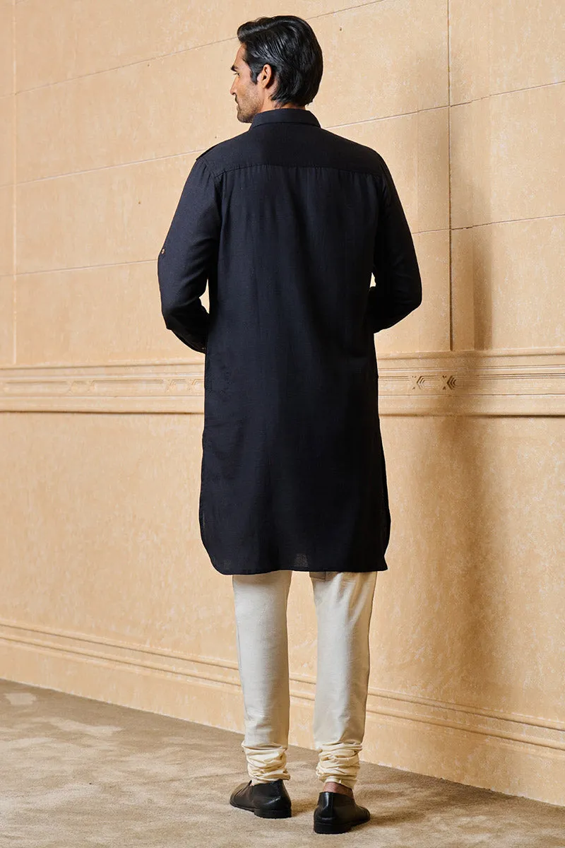 Black Pathani Styled Kurta