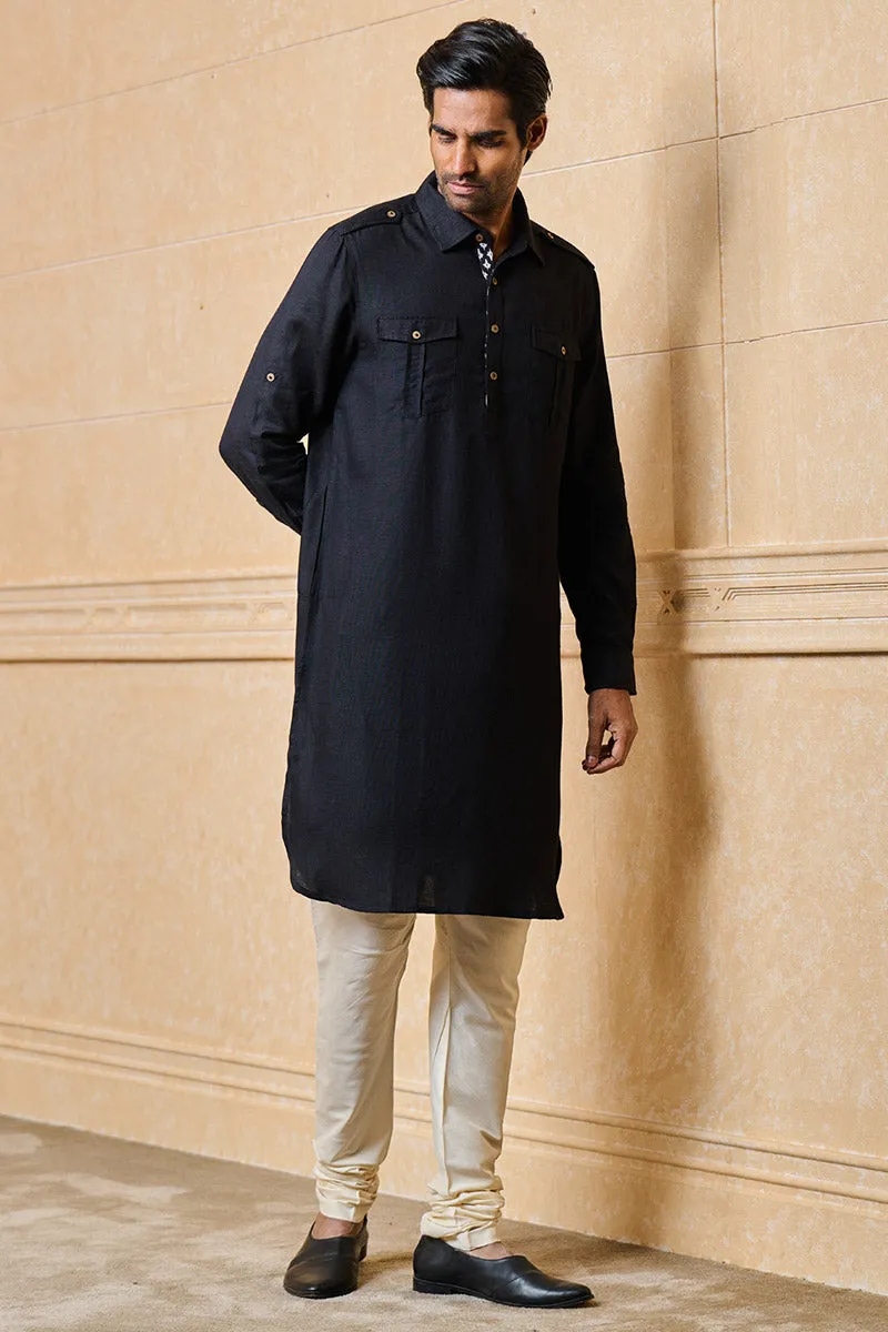 Black Pathani Styled Kurta