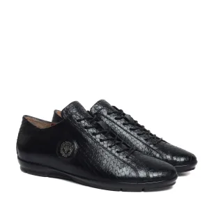 Black Snake Skin Textured Genuine Leather Light Weight Sneakers by Brune & Bareskin