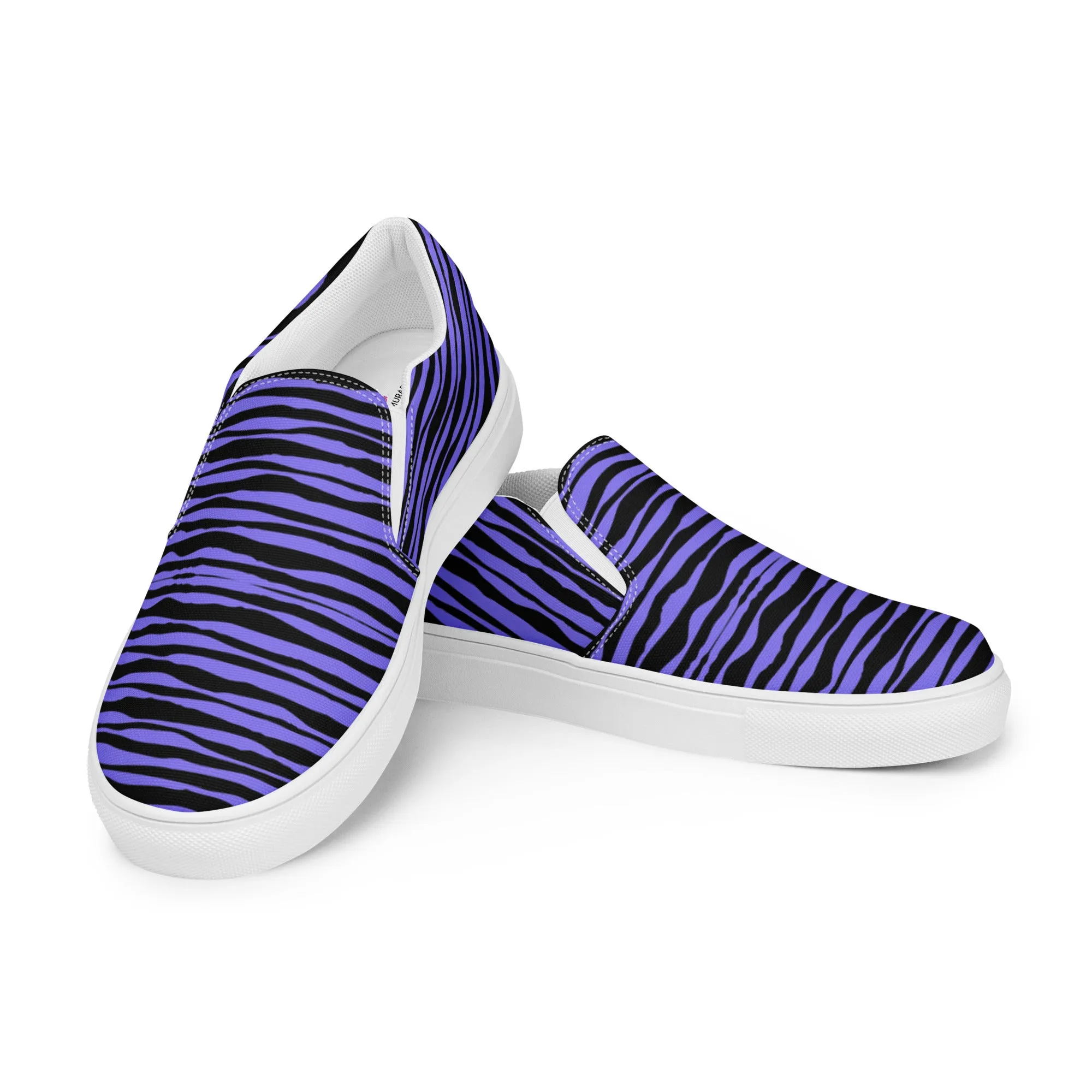 Black Striped Women's Slip On, Black Purple Striped Print Women’s Slip-On Canvas Shoes (US Size: 5-12)