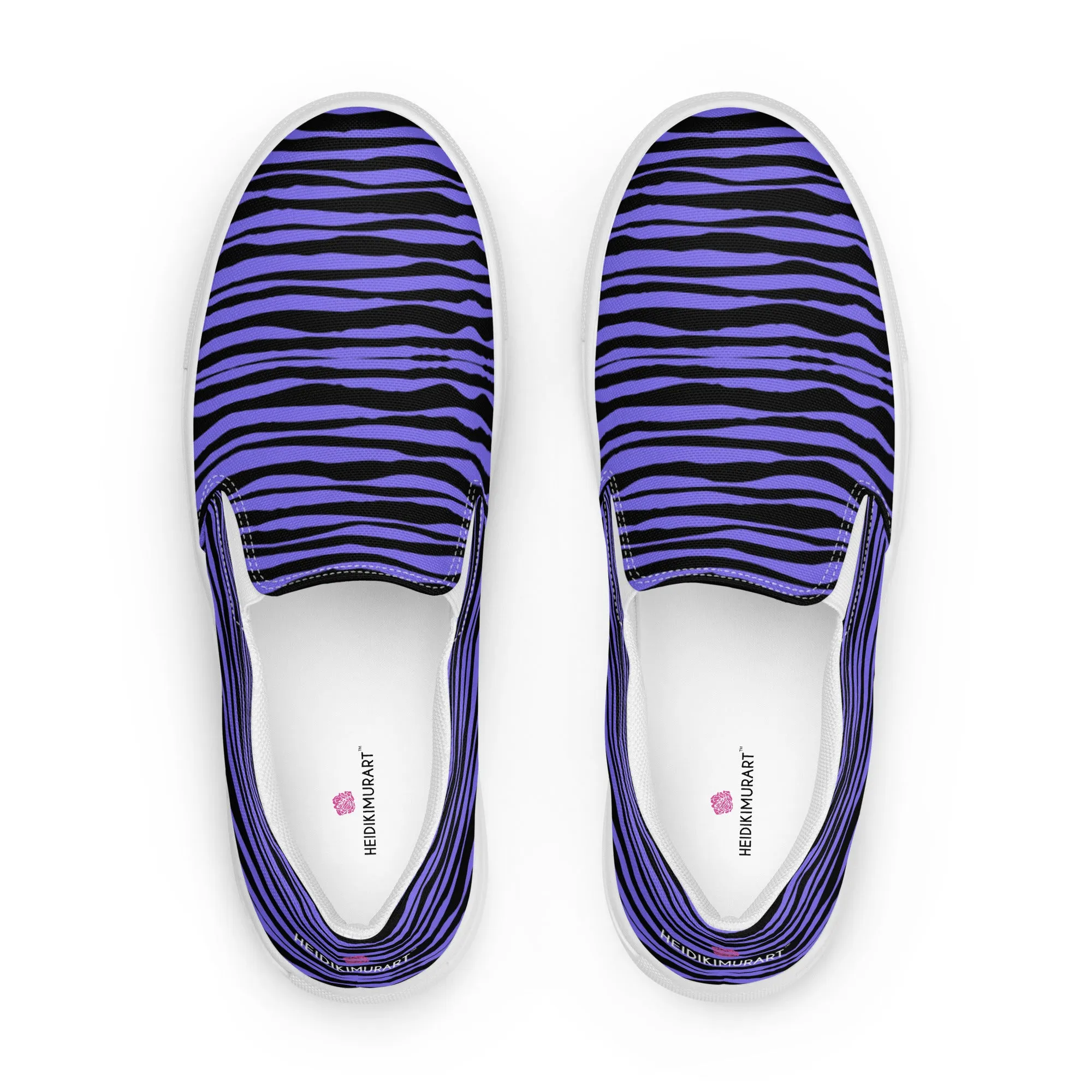 Black Striped Women's Slip On, Black Purple Striped Print Women’s Slip-On Canvas Shoes (US Size: 5-12)