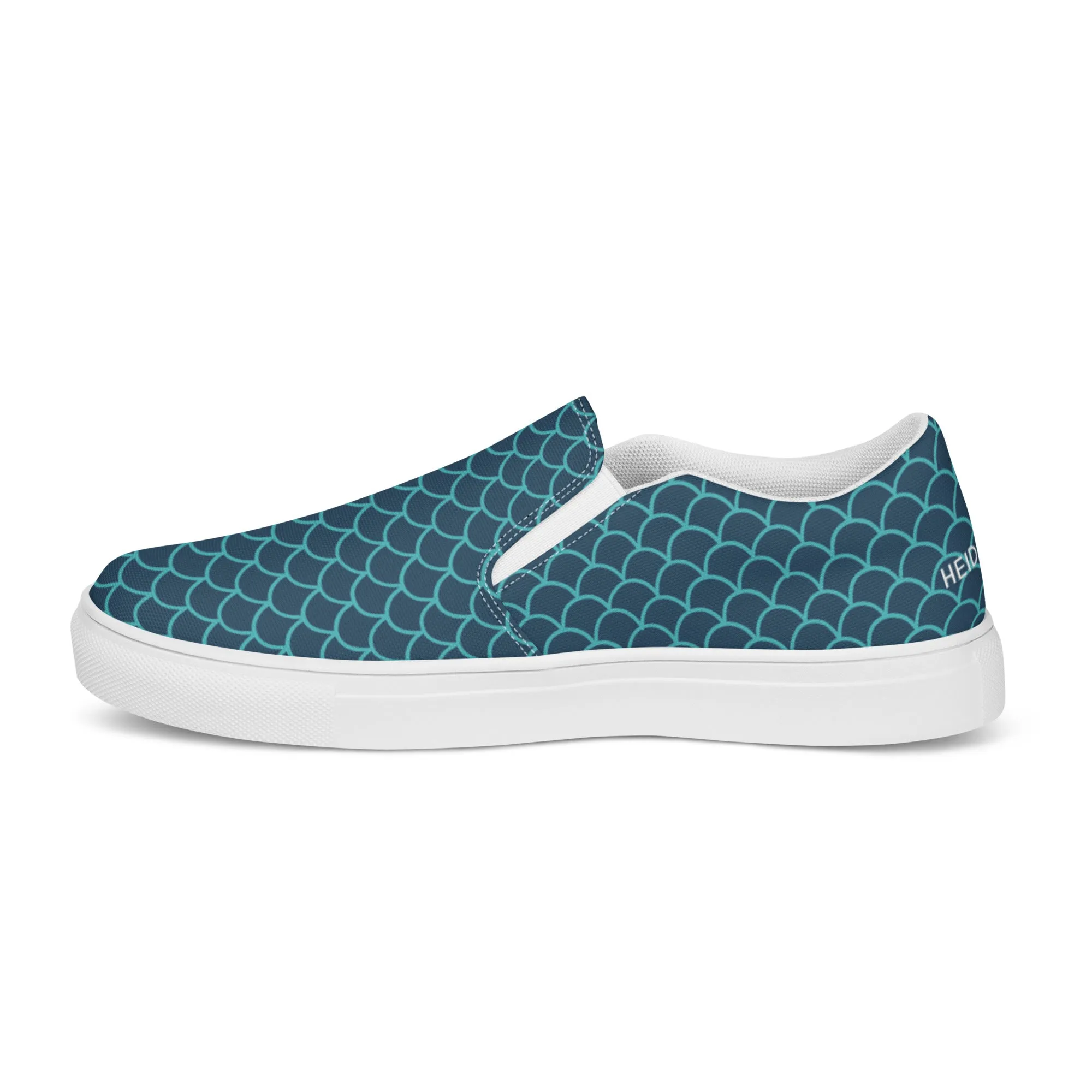 Blue Mermaid Women's Slip Ons, Mermaid Scales Print Women’s Slip-On Canvas Shoes (US Size: 5-12)