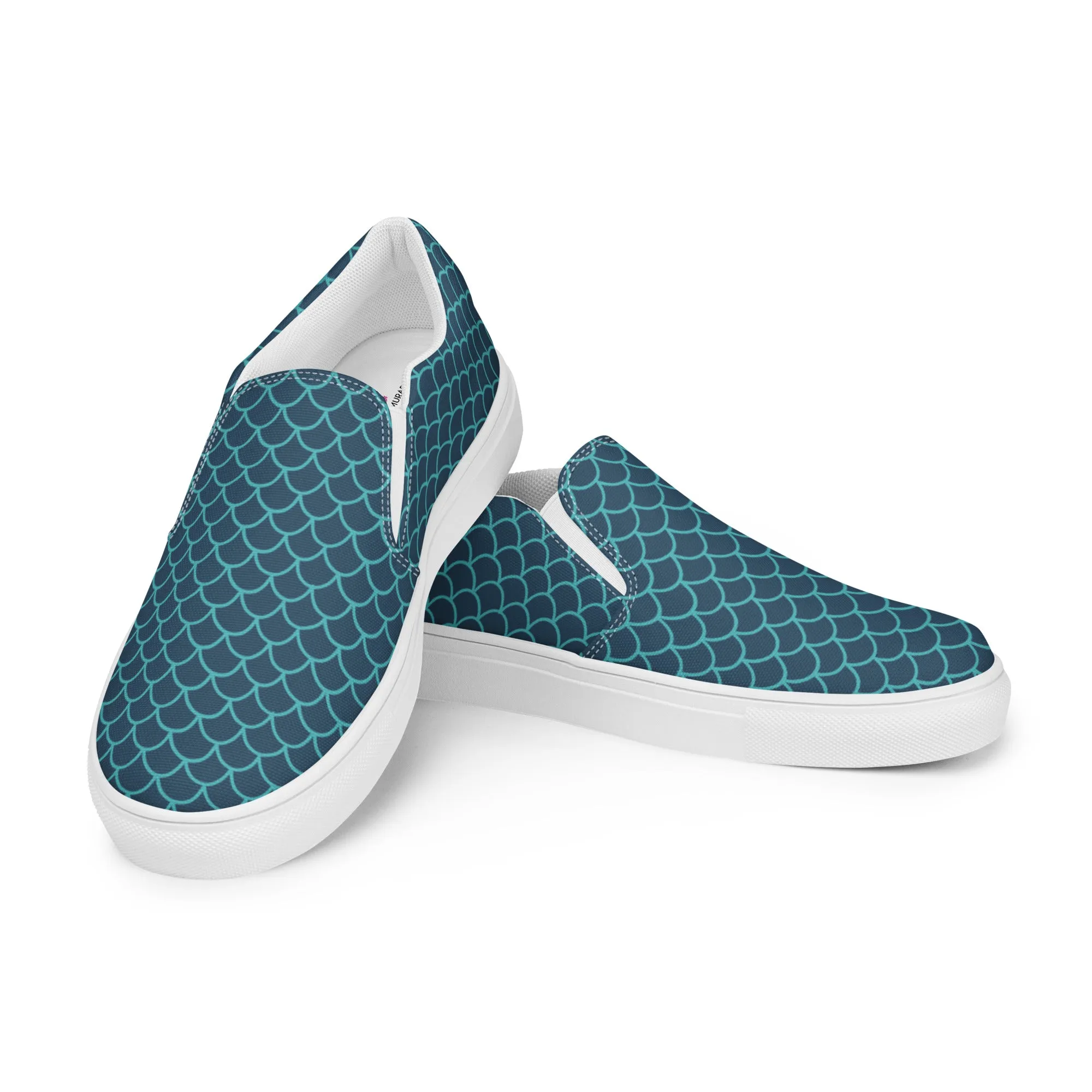 Blue Mermaid Women's Slip Ons, Mermaid Scales Print Women’s Slip-On Canvas Shoes (US Size: 5-12)