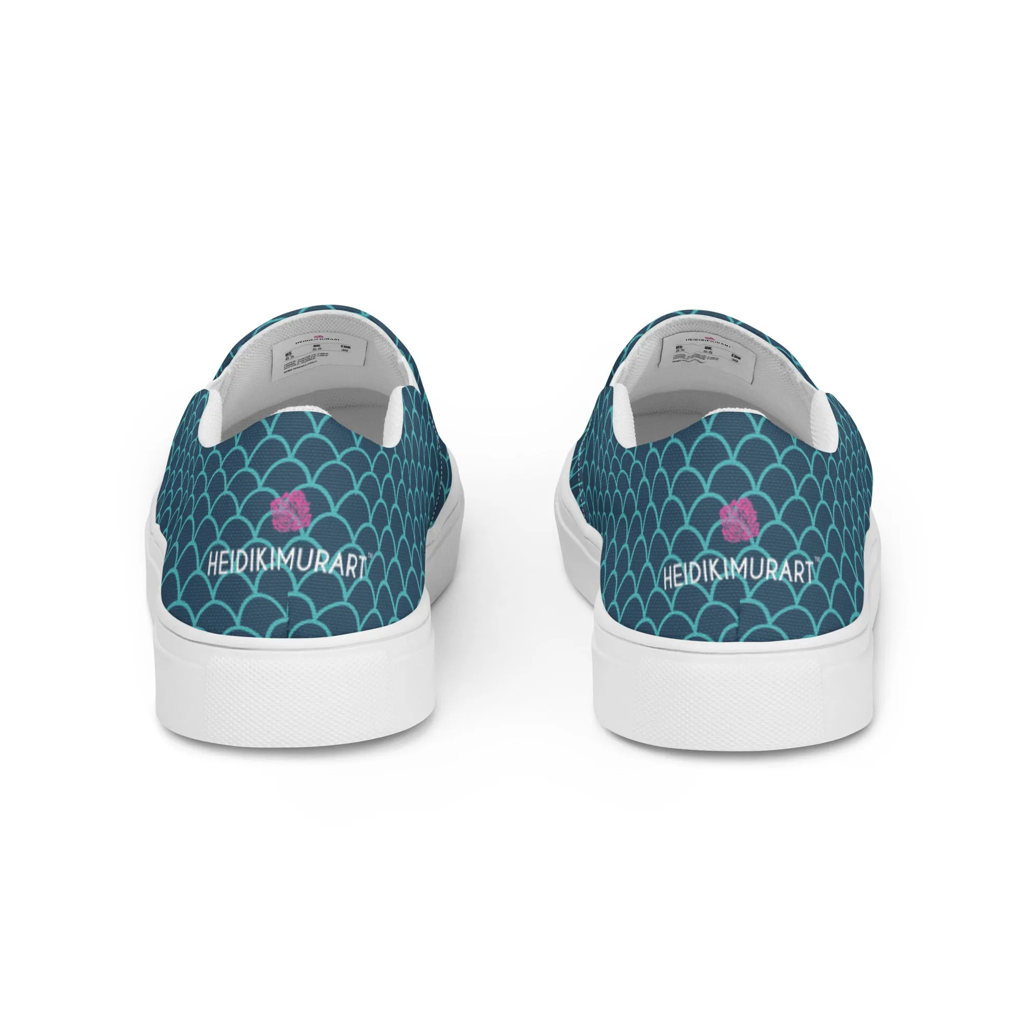 Blue Mermaid Women's Slip Ons, Mermaid Scales Print Women’s Slip-On Canvas Shoes (US Size: 5-12)