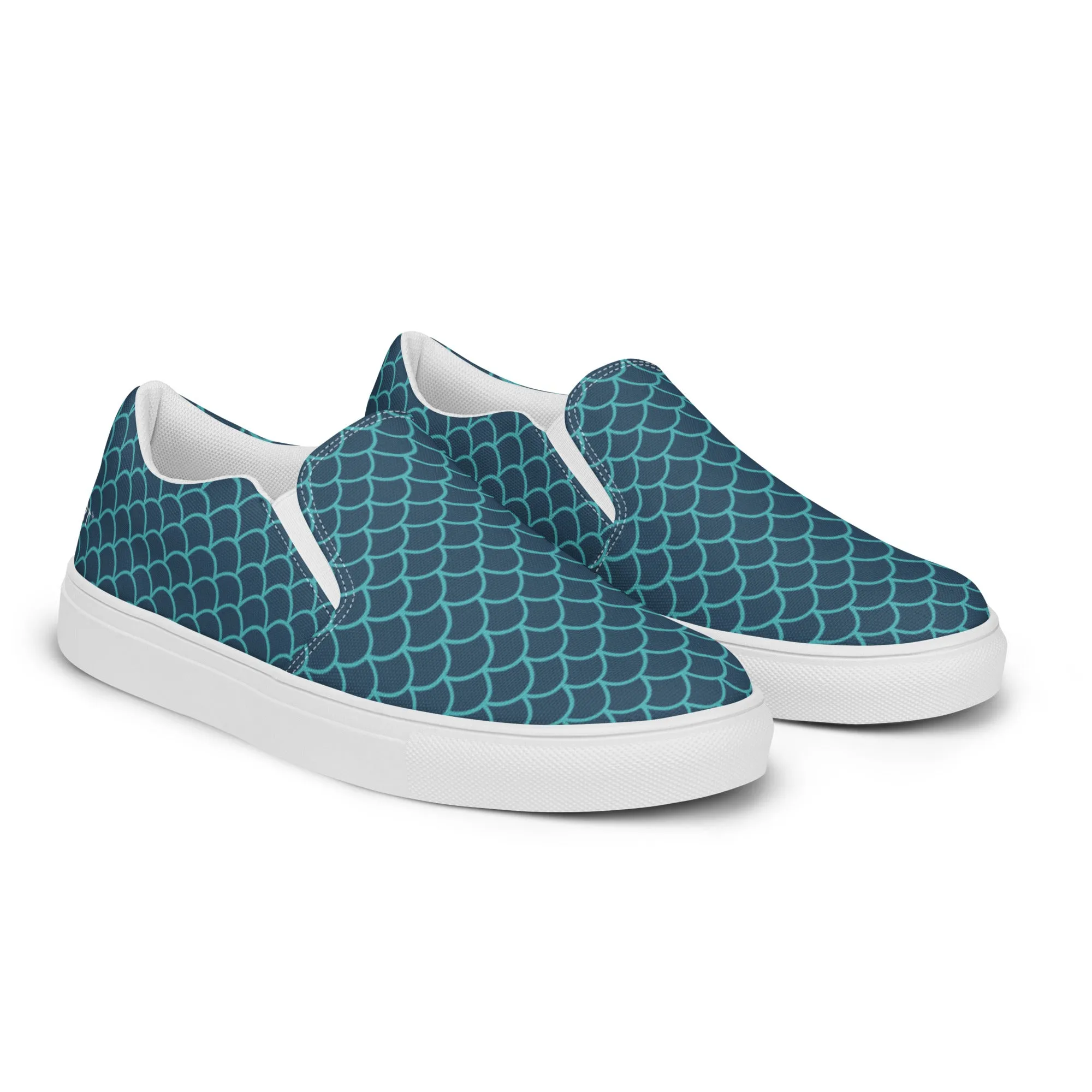 Blue Mermaid Women's Slip Ons, Mermaid Scales Print Women’s Slip-On Canvas Shoes (US Size: 5-12)