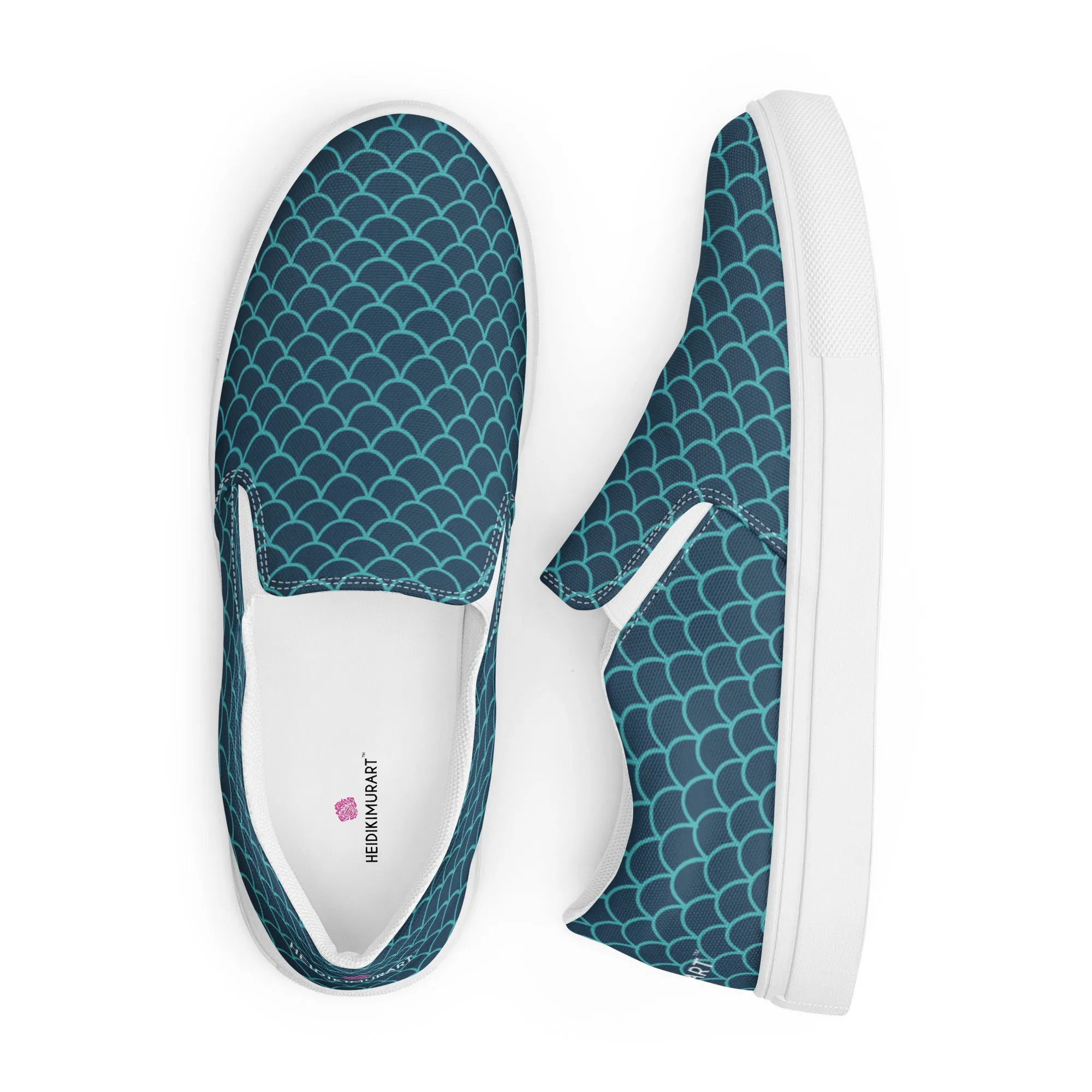 Blue Mermaid Women's Slip Ons, Mermaid Scales Print Women’s Slip-On Canvas Shoes (US Size: 5-12)