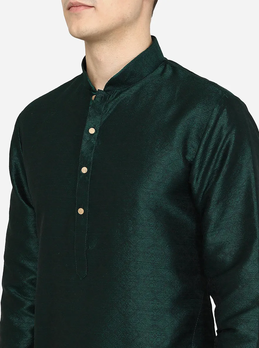 Bottle Green Printed Silk Blend Kurta for Men