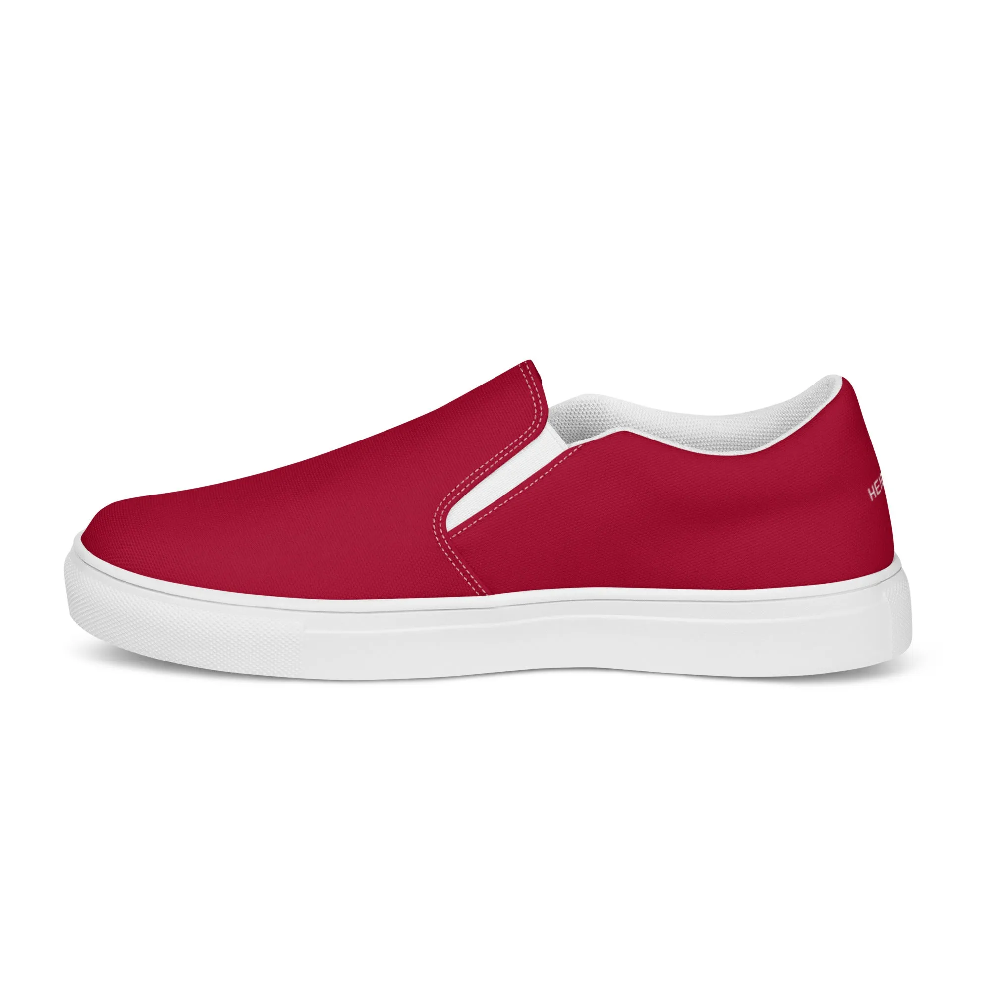 Brick Red Men's Slip Ons, Solid Bright Red Color Best Casual Breathable Men’s Slip-on Canvas Shoes (US Size: 5-13)