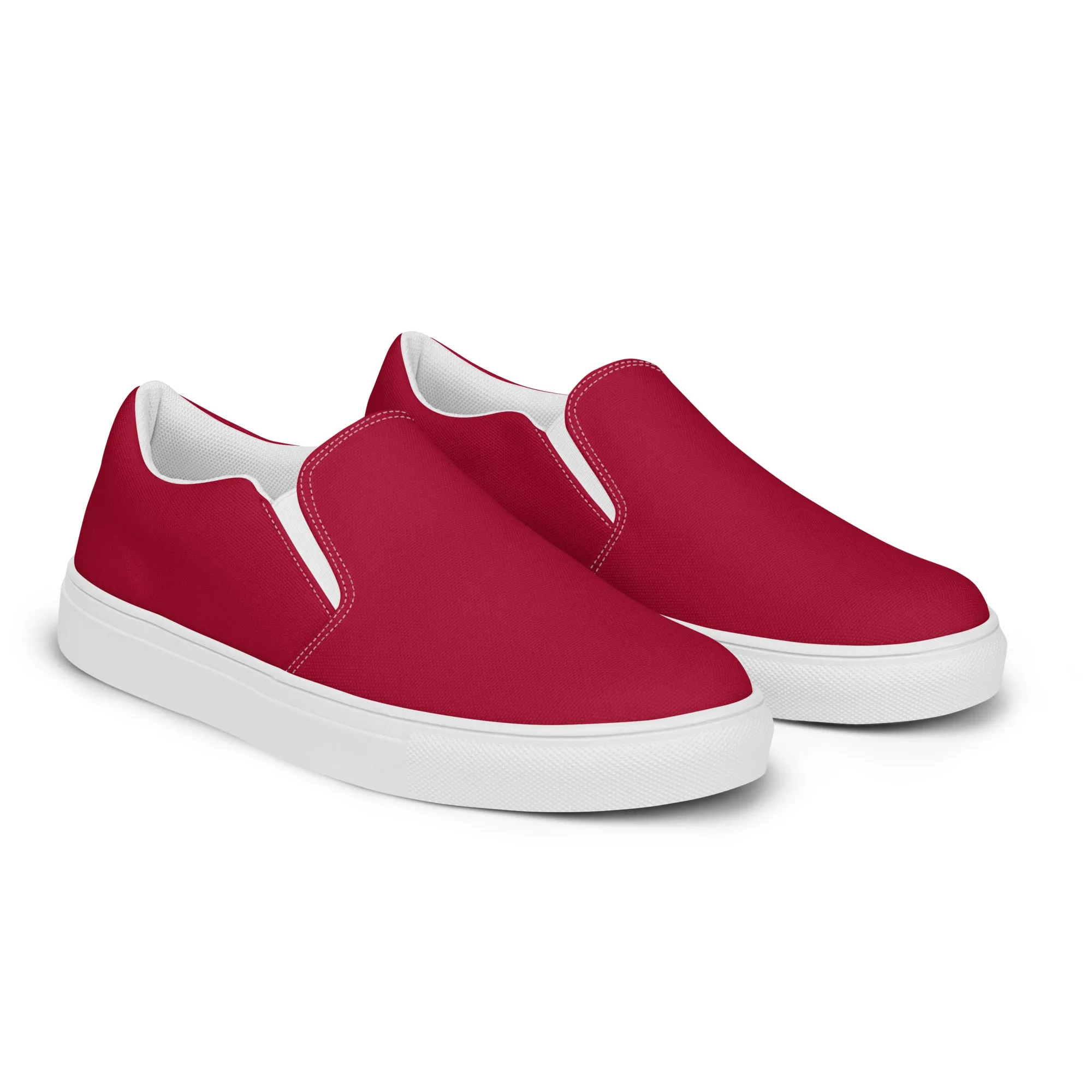 Brick Red Men's Slip Ons, Solid Bright Red Color Best Casual Breathable Men’s Slip-on Canvas Shoes (US Size: 5-13)