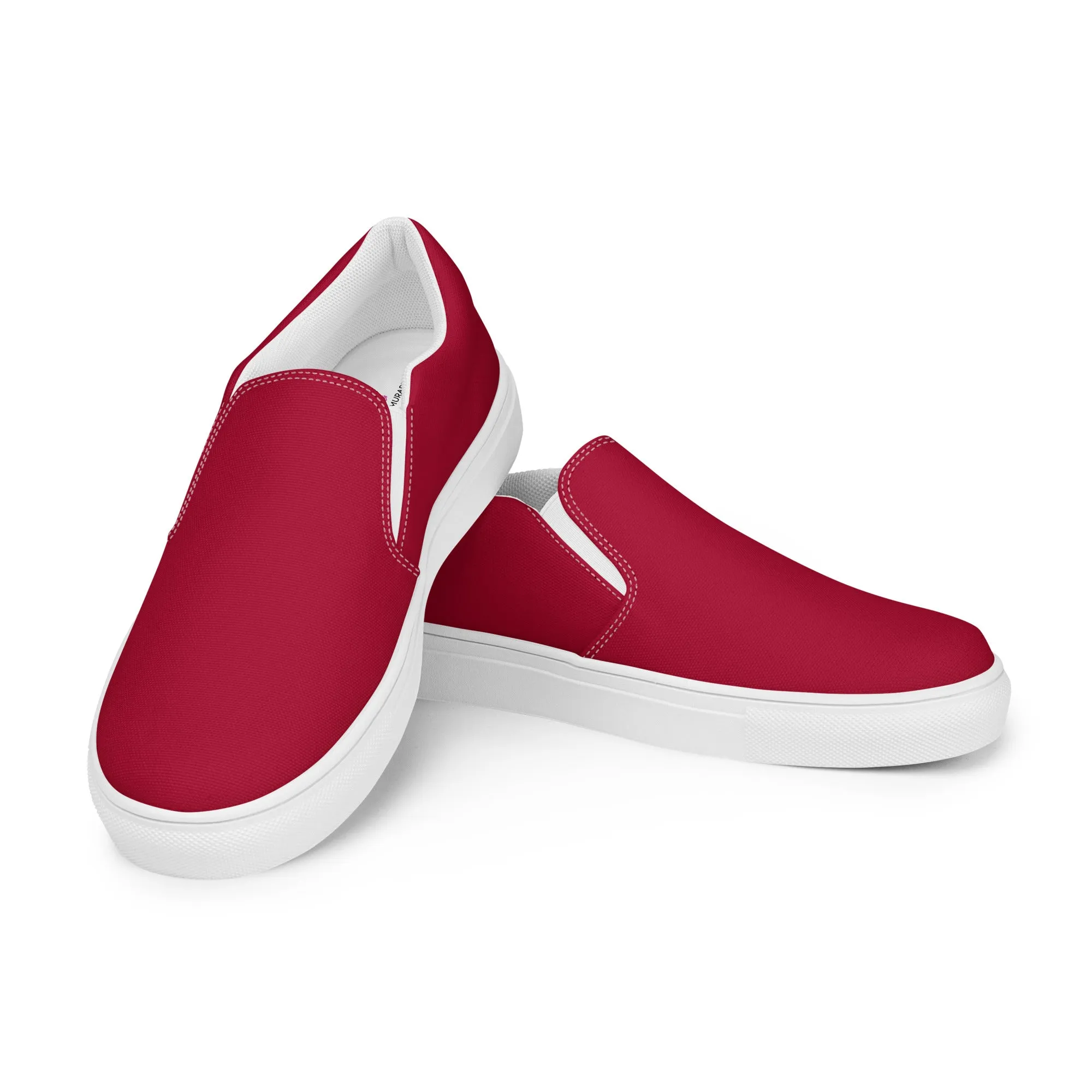 Brick Red Men's Slip Ons, Solid Bright Red Color Best Casual Breathable Men’s Slip-on Canvas Shoes (US Size: 5-13)