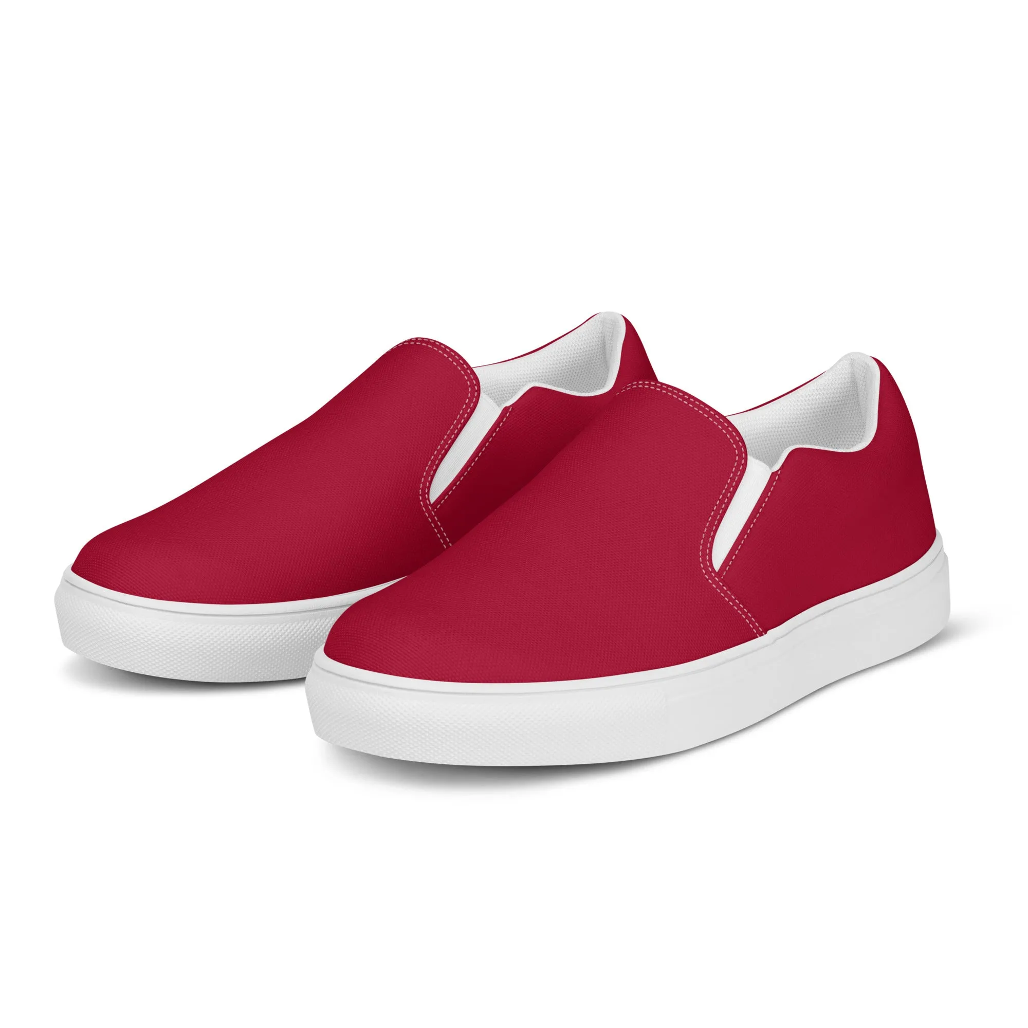 Brick Red Men's Slip Ons, Solid Bright Red Color Best Casual Breathable Men’s Slip-on Canvas Shoes (US Size: 5-13)