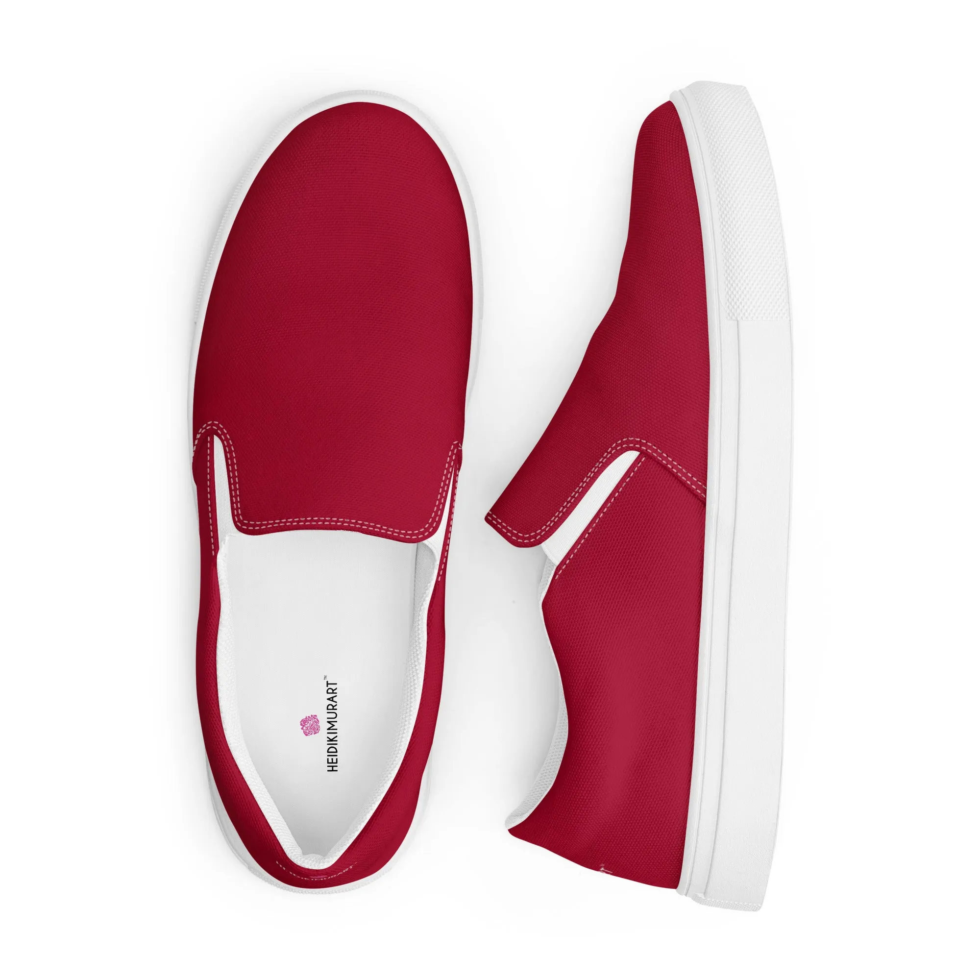 Brick Red Men's Slip Ons, Solid Bright Red Color Best Casual Breathable Men’s Slip-on Canvas Shoes (US Size: 5-13)