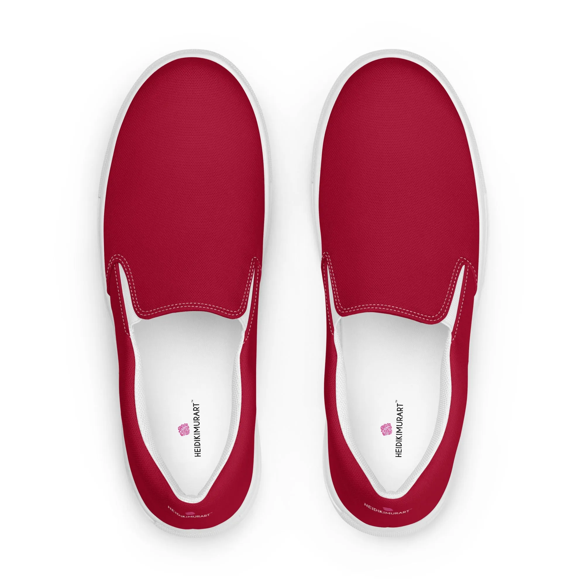 Brick Red Men's Slip Ons, Solid Bright Red Color Best Casual Breathable Men’s Slip-on Canvas Shoes (US Size: 5-13)