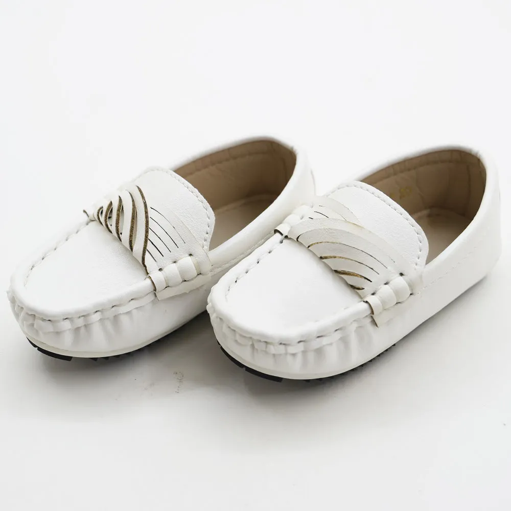 Brown & White Solid Slip On Loafers