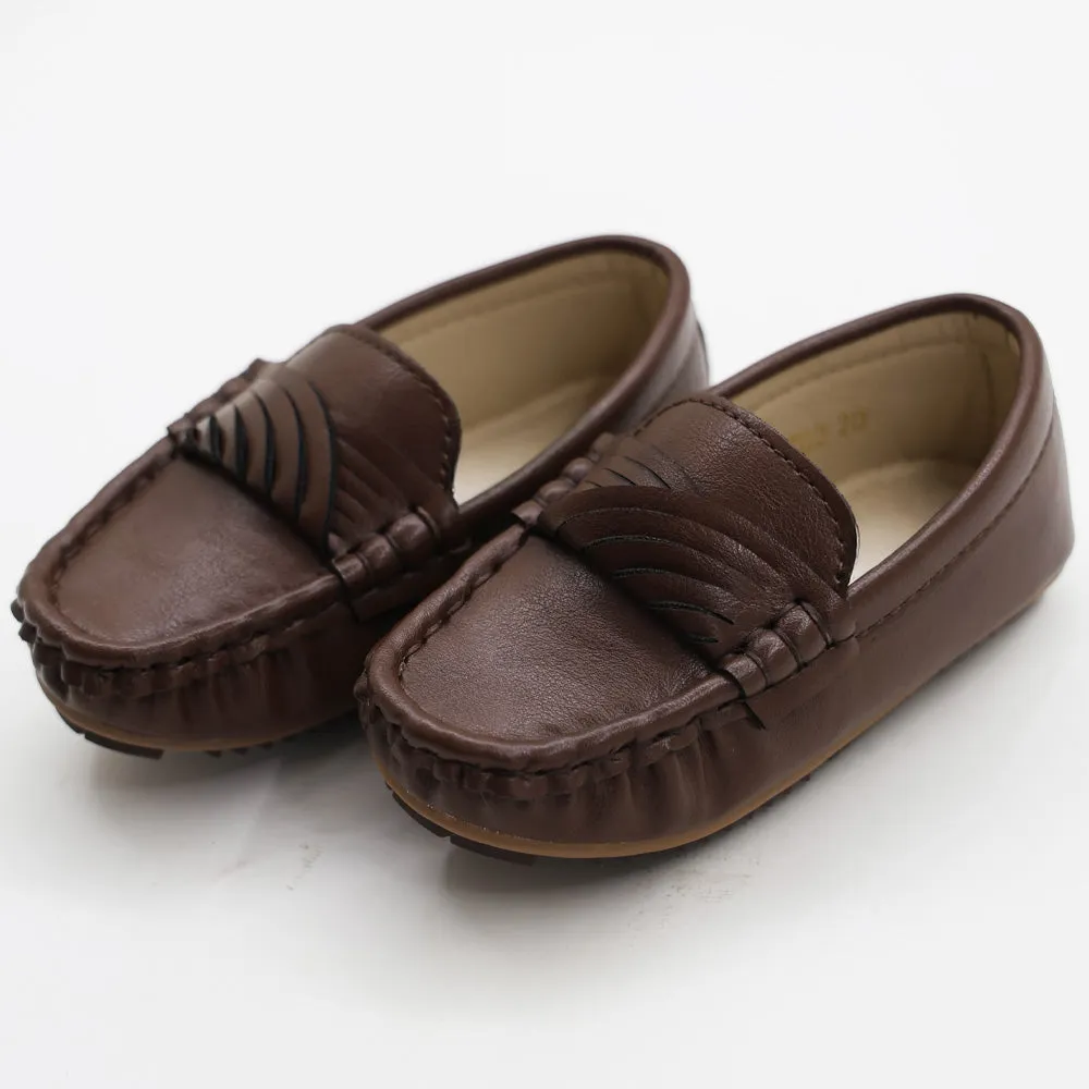 Brown & White Solid Slip On Loafers