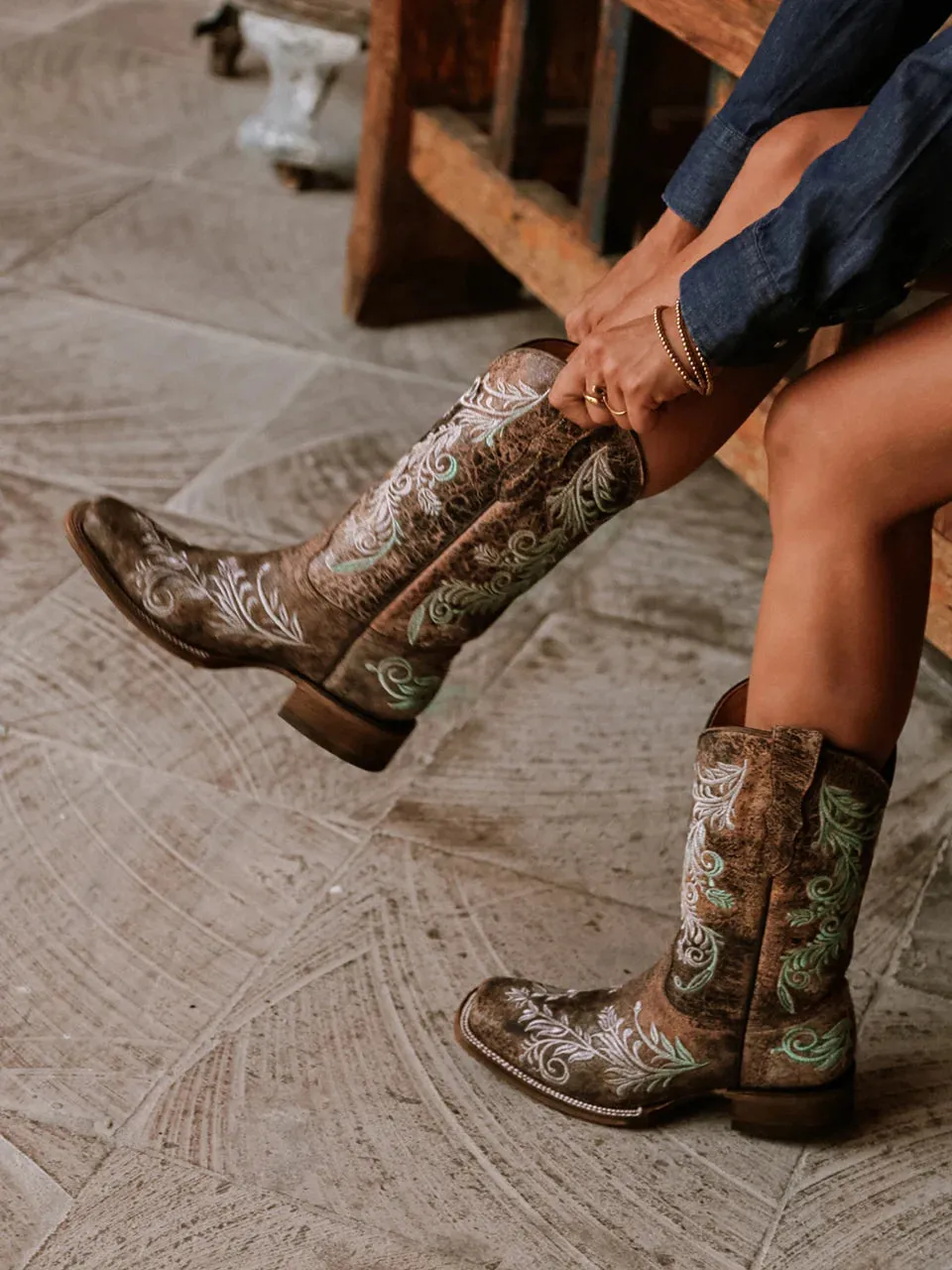 Brown Embroidery Glow in Dark Western Boot - Corral Boots at Bourbon Cowgirl