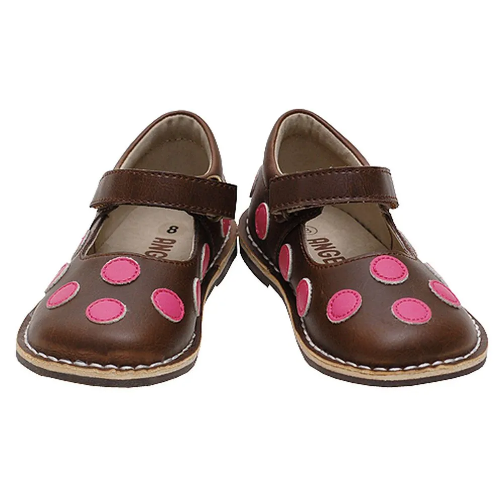 Brown Pink Polka Dot Mary Jane Shoes Girls Baby 4-Little Girls 12