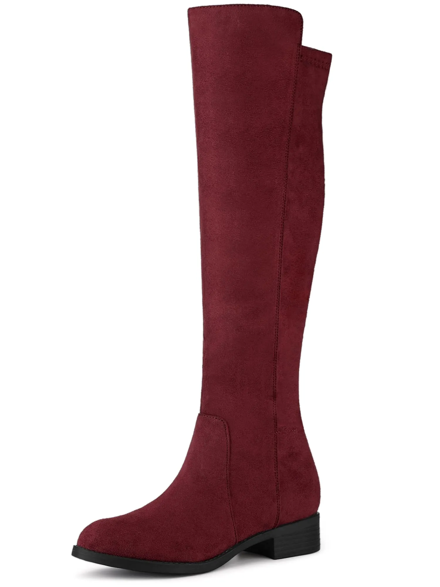 Burgundy Suede Knee High Side Zipper Boots