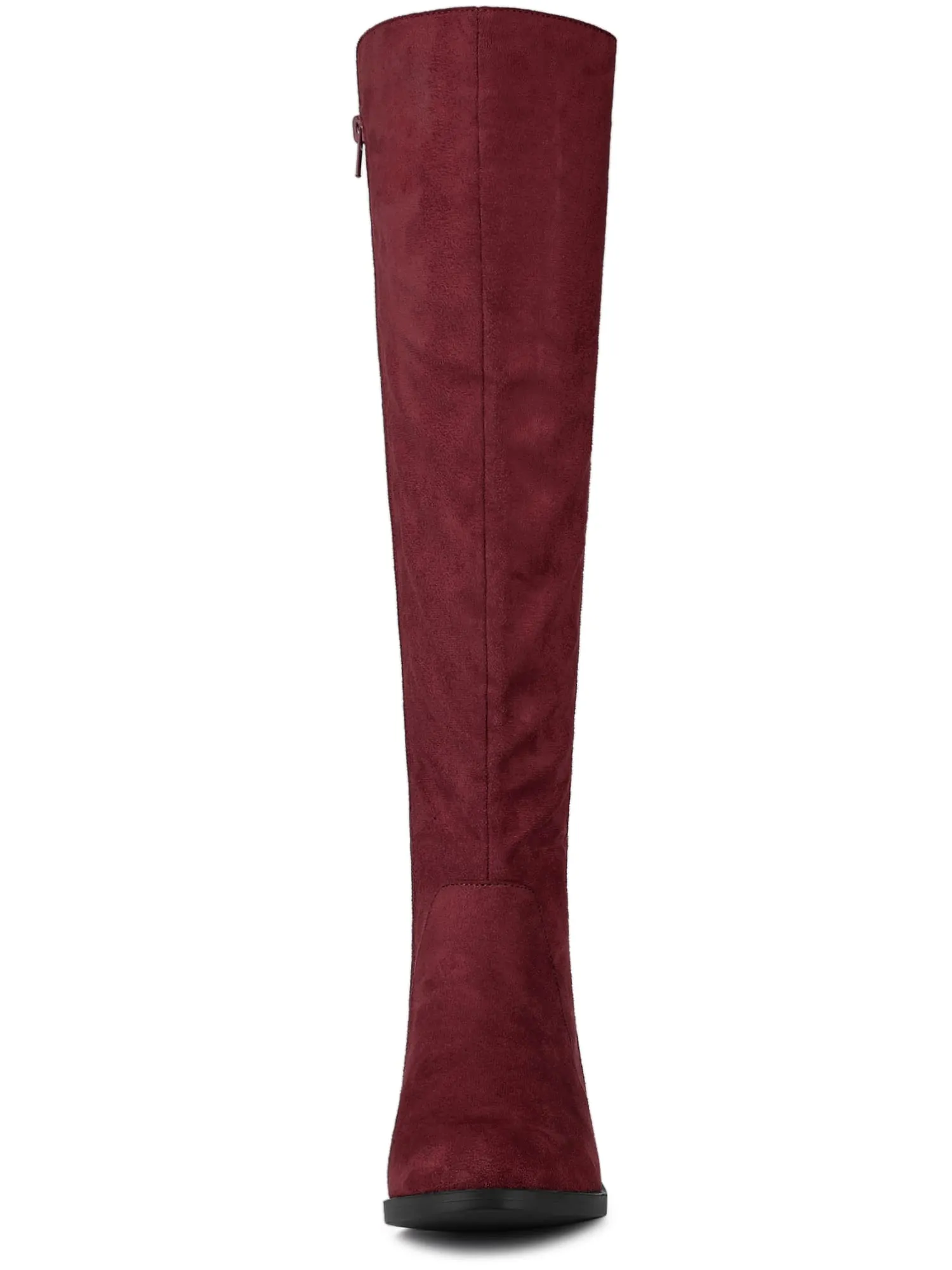 Burgundy Suede Knee High Side Zipper Boots