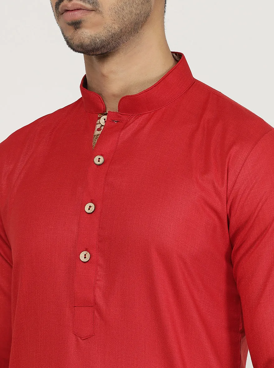 Cherry Red Solid Cotton Blend Kurta for Men