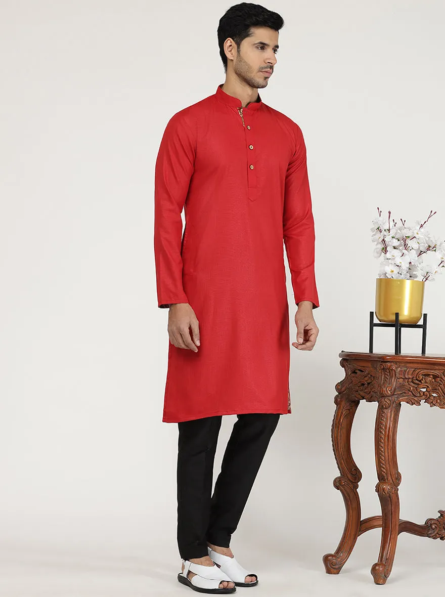 Cherry Red Solid Cotton Blend Kurta for Men