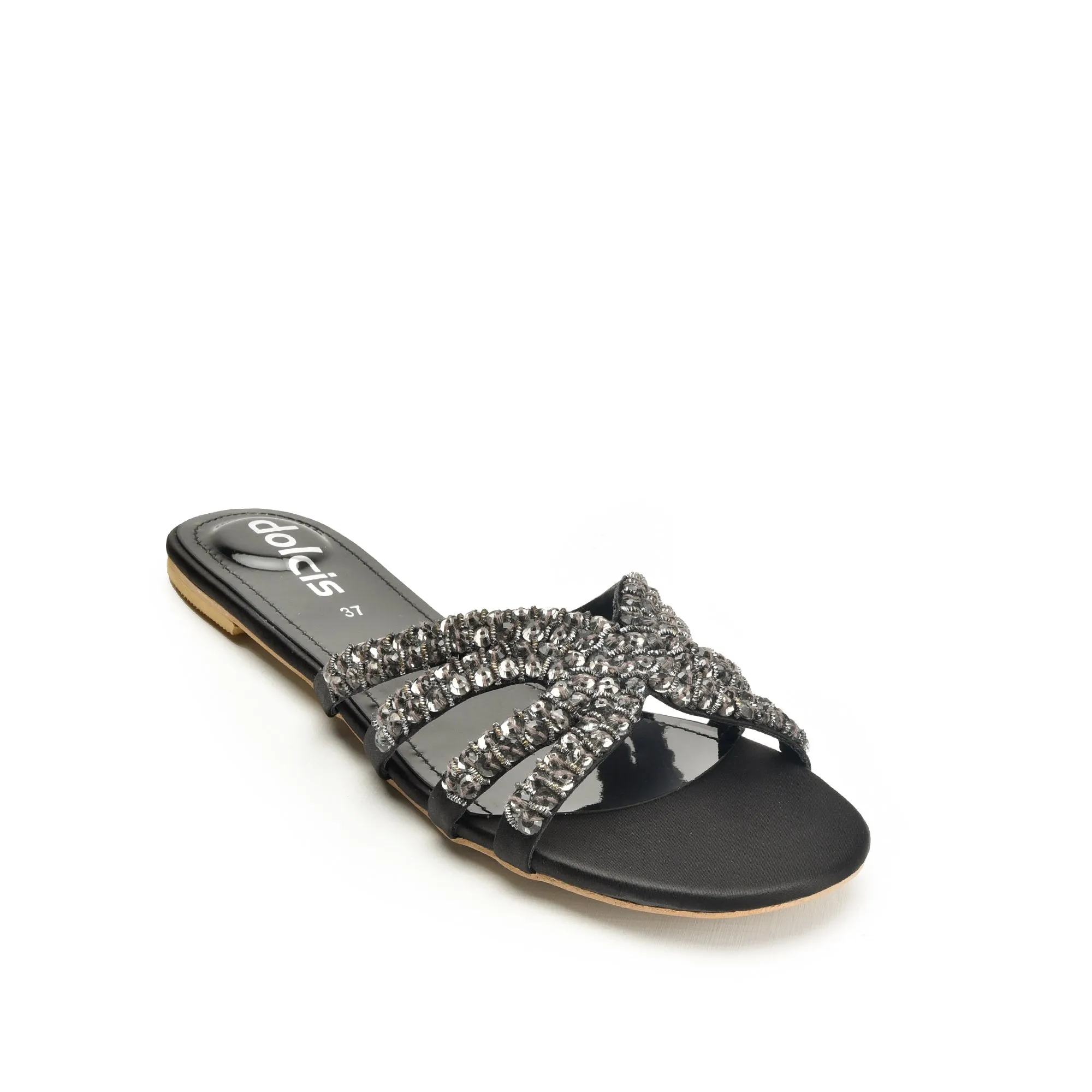 Chic Black Embellished Flats | 585J-C