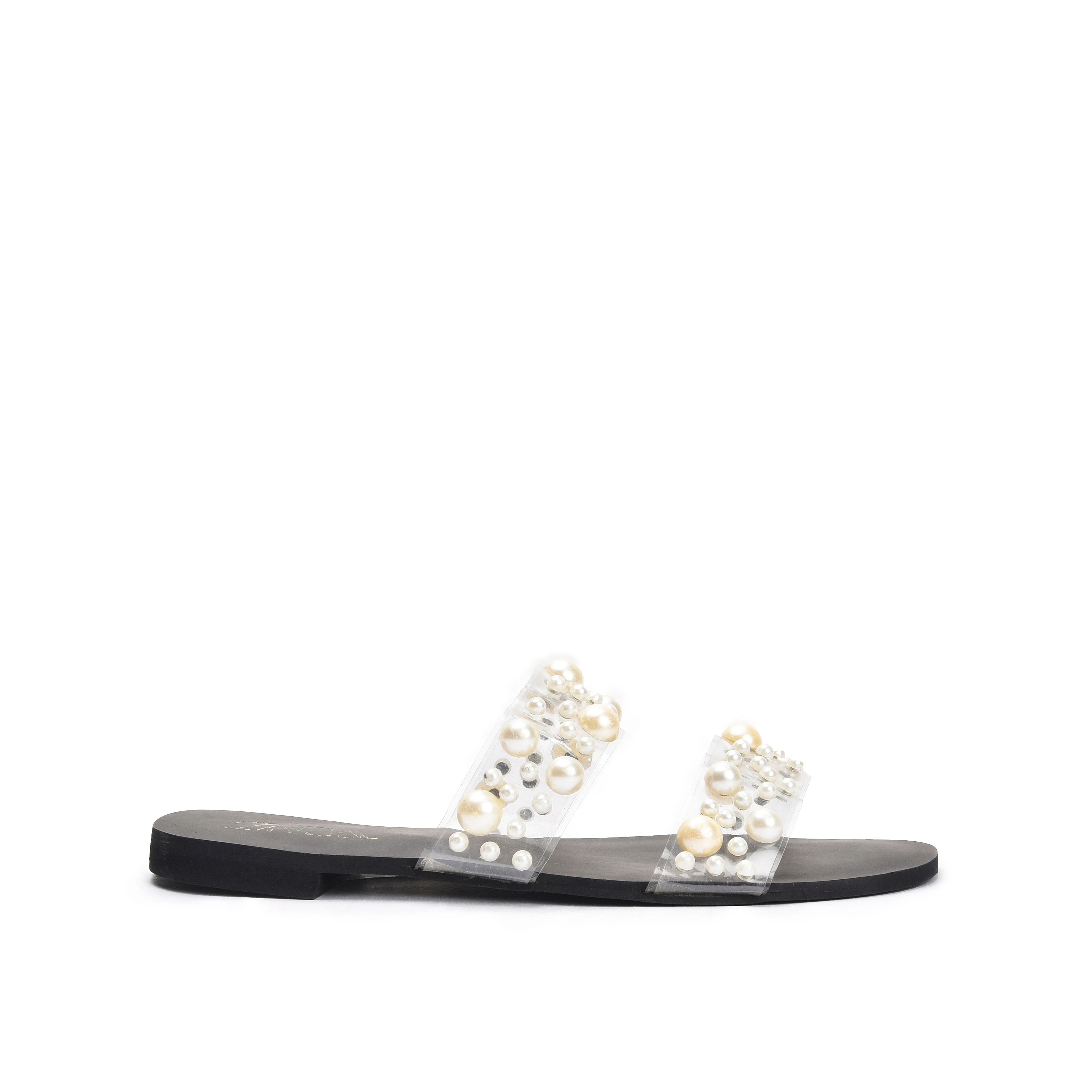 Chic Black Flats with Pearl Embellishments | 519K-C