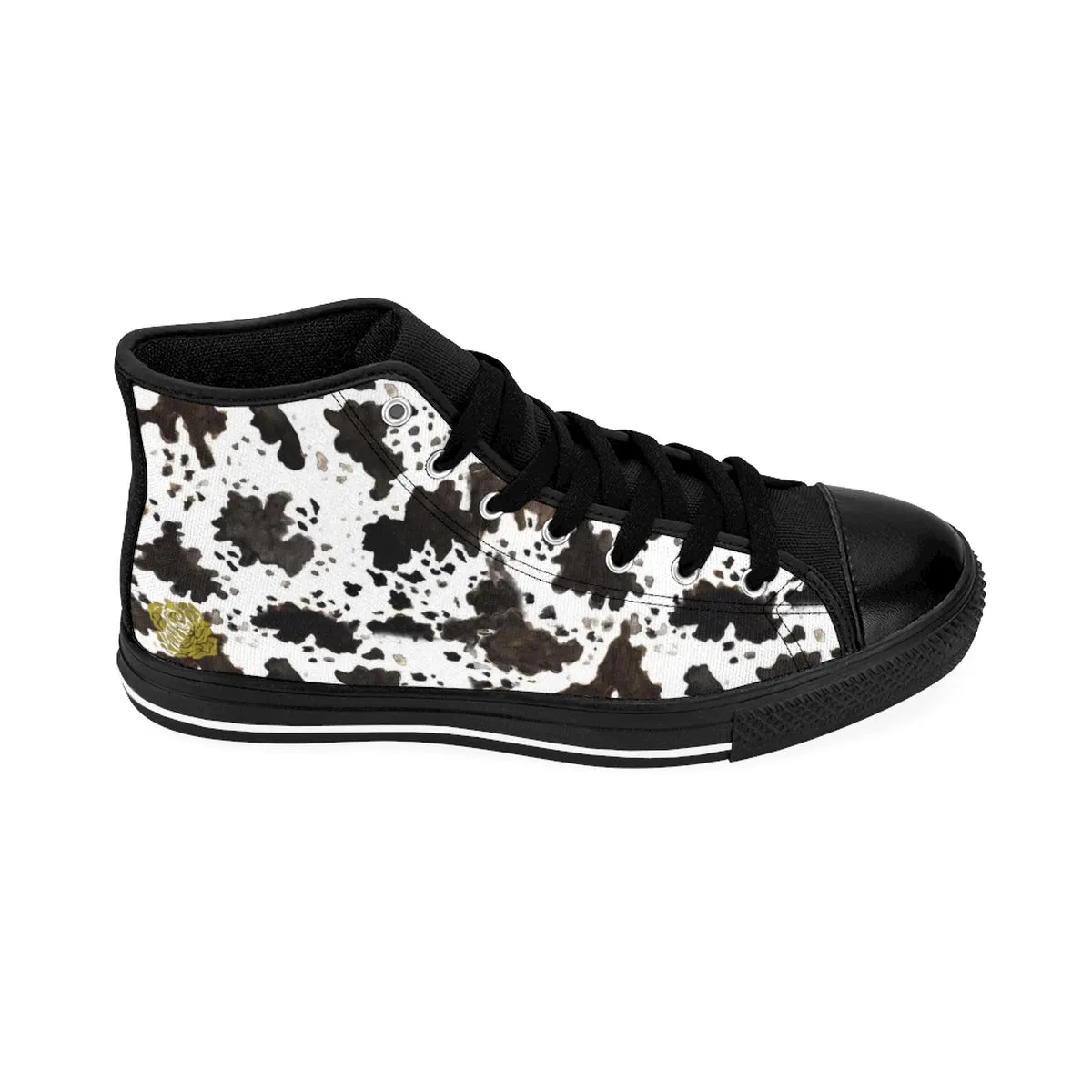 Cow Print Women's Sneakers, Brown High Performance Women's High-Top Running Shoes