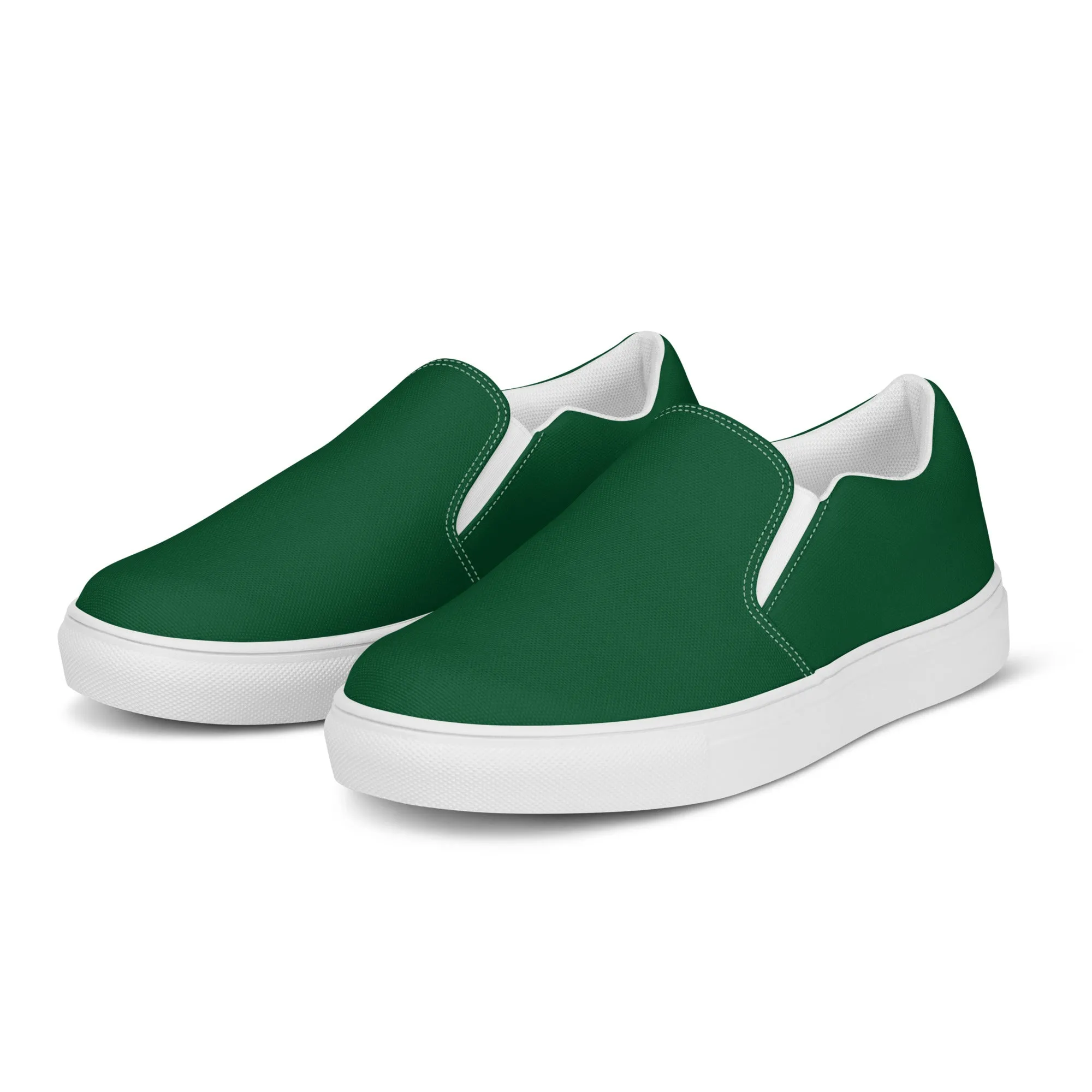 Dark Green Men's Slip Ons, Solid Dark Green Color Best Casual Breathable Men’s Slip-on Canvas Shoes (US Size: 5-13)