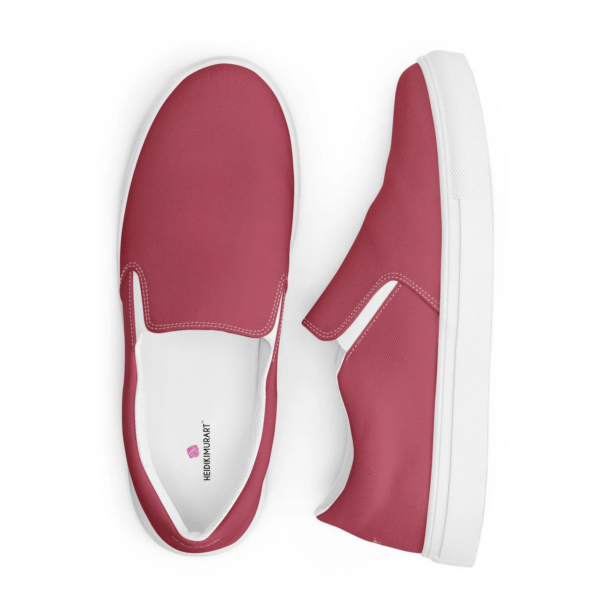 Dark Pink Men's Slip Ons, Solid Pink Color Best Casual Breathable Men’s Slip-on Canvas Shoes (US Size: 5-13)