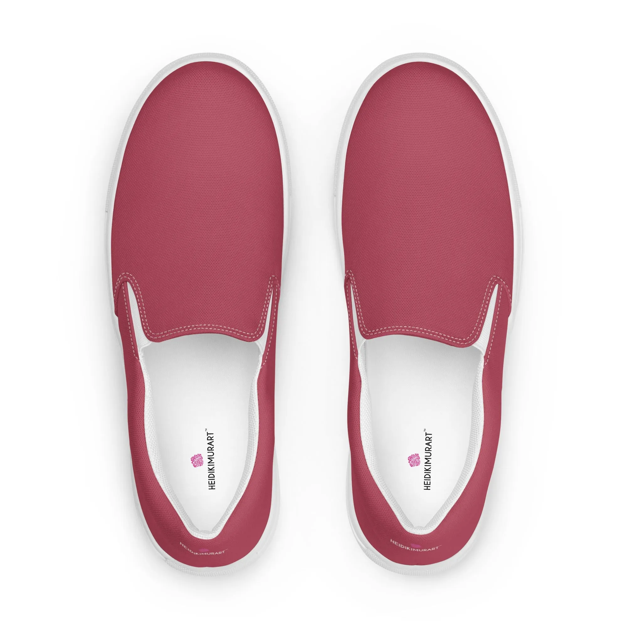 Dark Pink Men's Slip Ons, Solid Pink Color Best Casual Breathable Men’s Slip-on Canvas Shoes (US Size: 5-13)