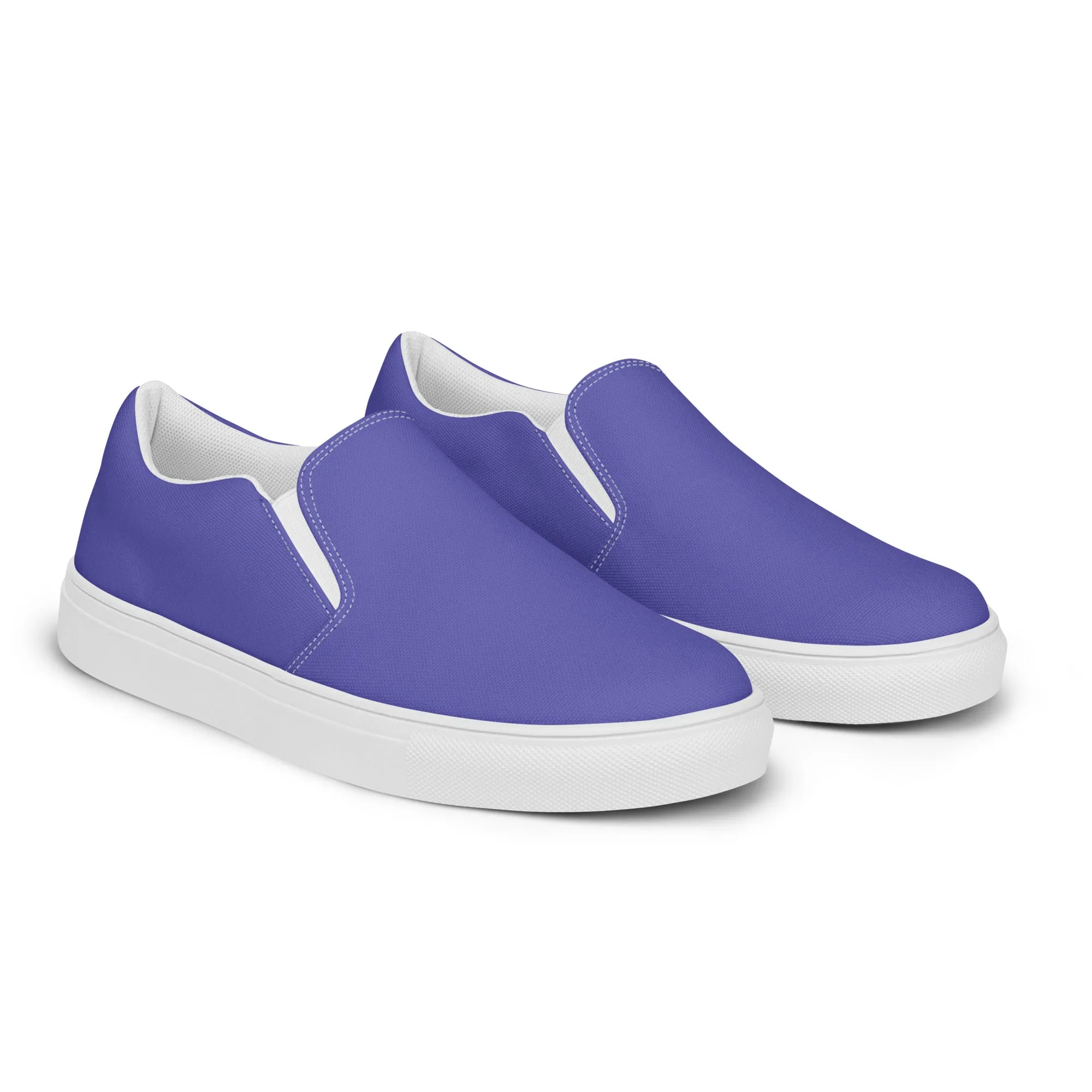 Dark Purple Men's Slip Ons, Solid Purple Color Best Casual Breathable Men’s Slip-on Canvas Shoes (US Size: 5-13)