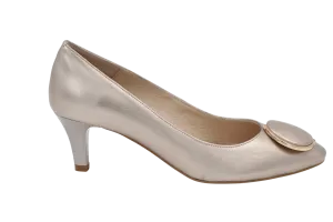 EMIS Pale Gold Mid Heel Shoe with button detail