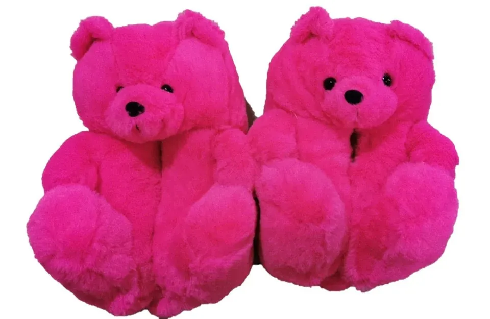 Fluffy big comfy bear slippers slides bedroom shoes