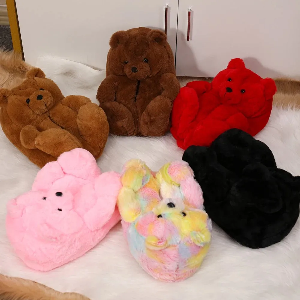 Fluffy big comfy bear slippers slides bedroom shoes