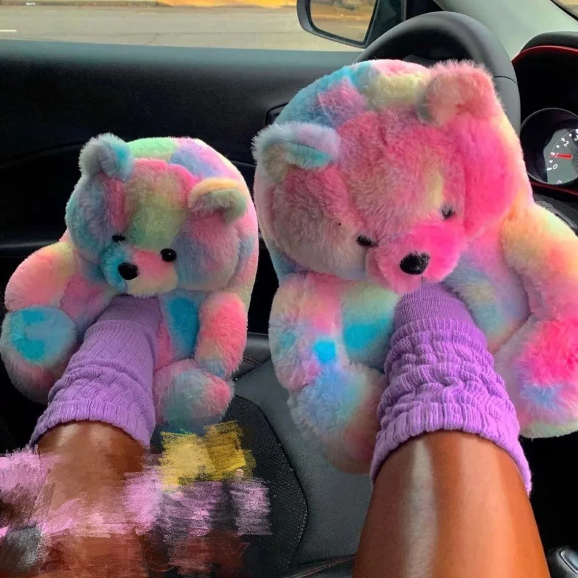 Fluffy big comfy bear slippers slides bedroom shoes