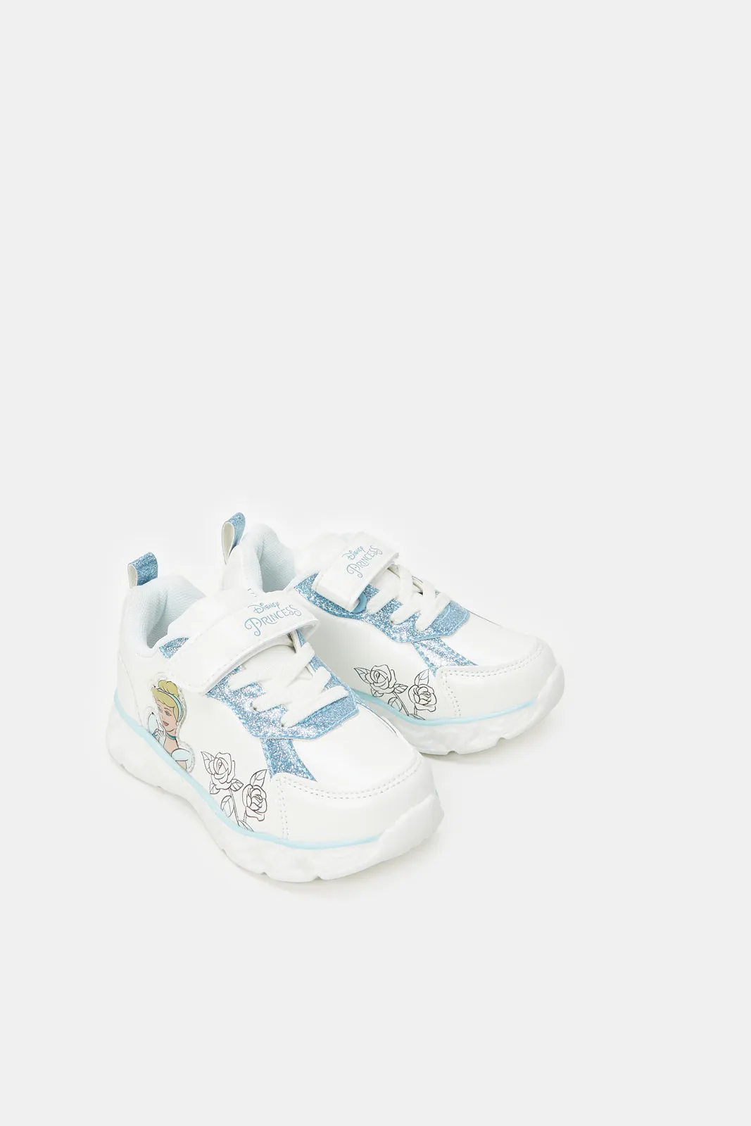 Girls White Cinderella Printed Chunky Sneakers