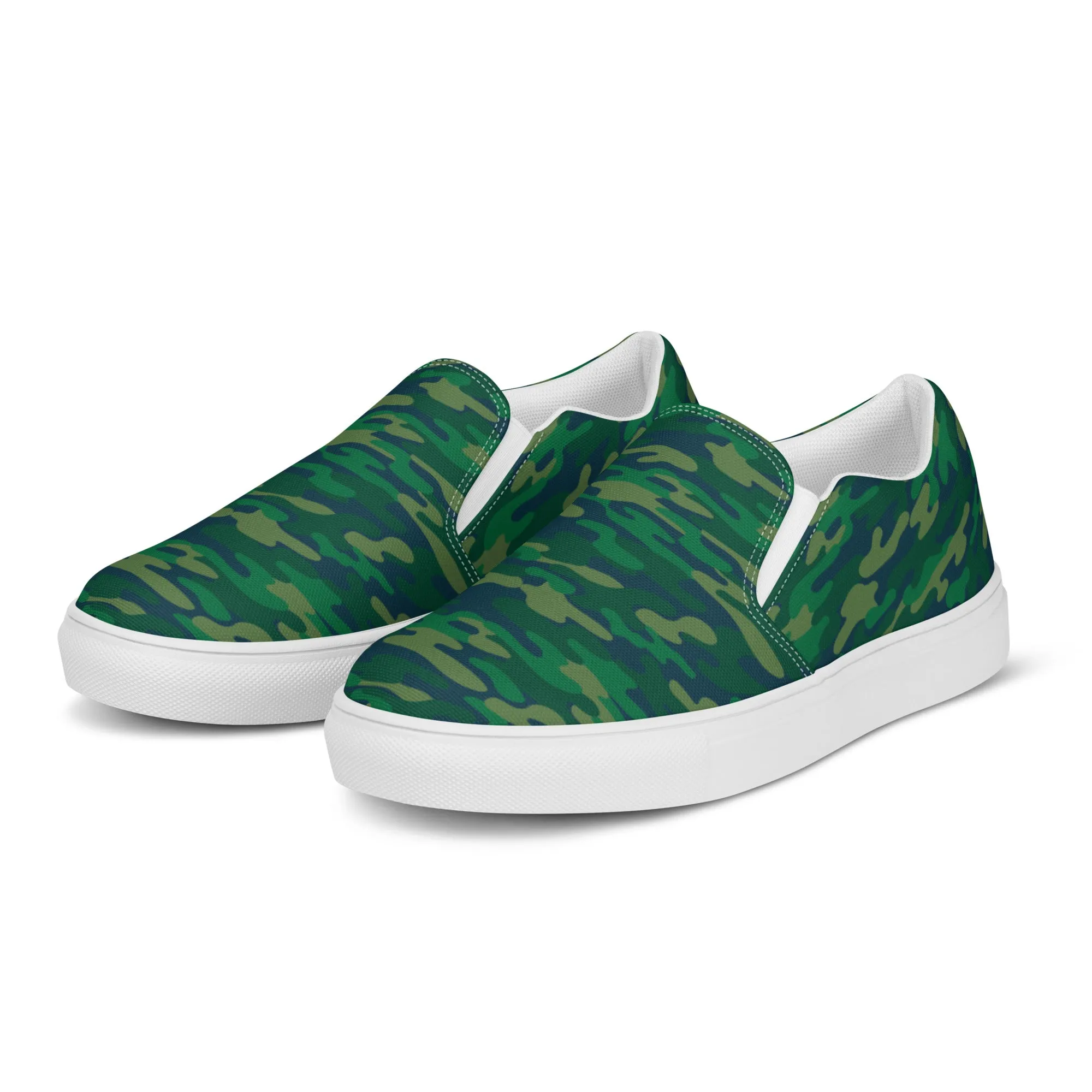 Green Camo Army Women's Shoes, Green Camouflage Army Military Print Women’s Slip-On Canvas Shoes (US Size: 5-12)